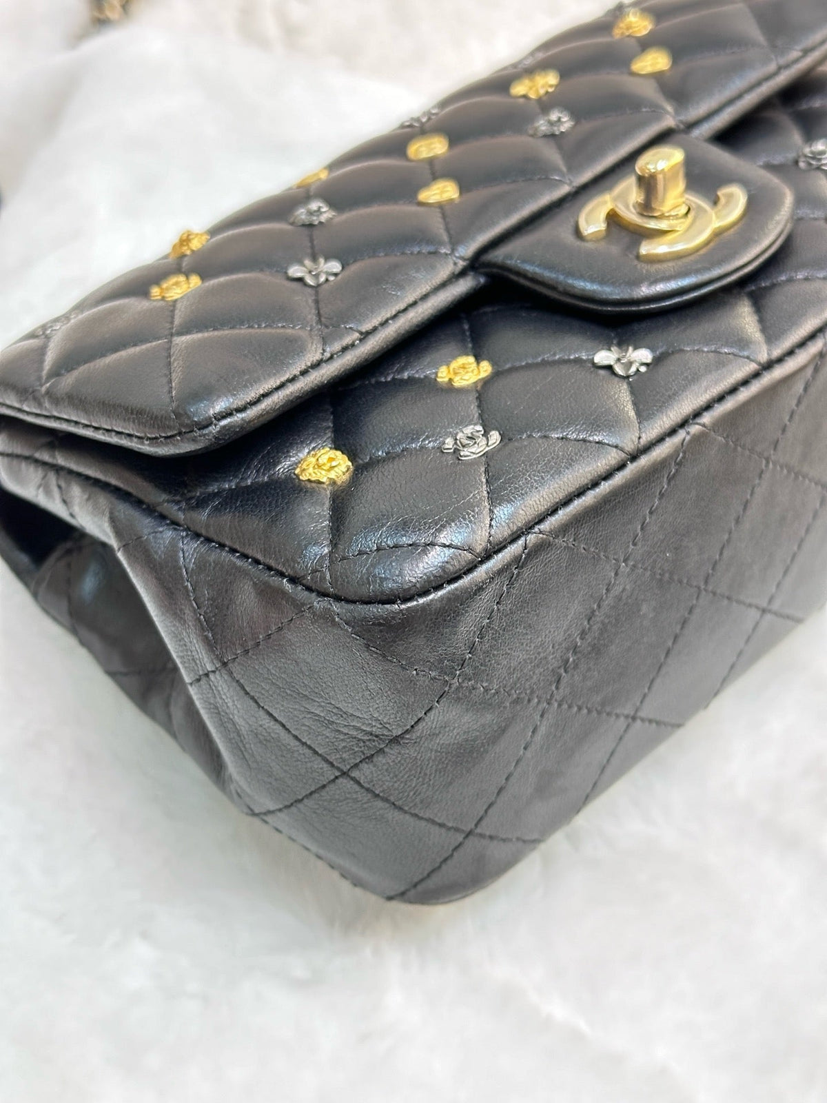 Chanel Mini Rectangular Lambskin Quilted Studded Flap Black