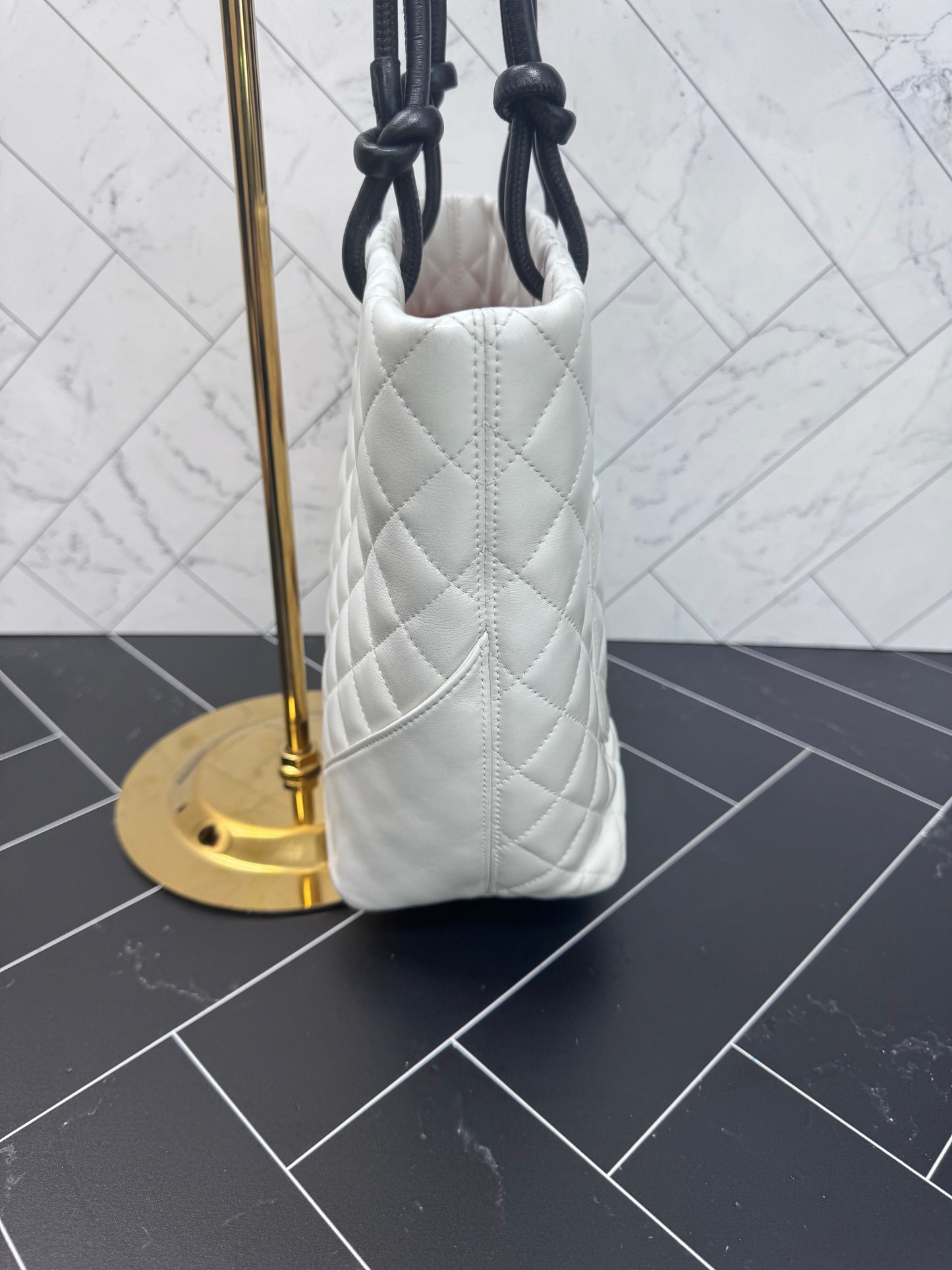 Chanel White Quilted Lambskin Python Medium Cambon Bucket Tote