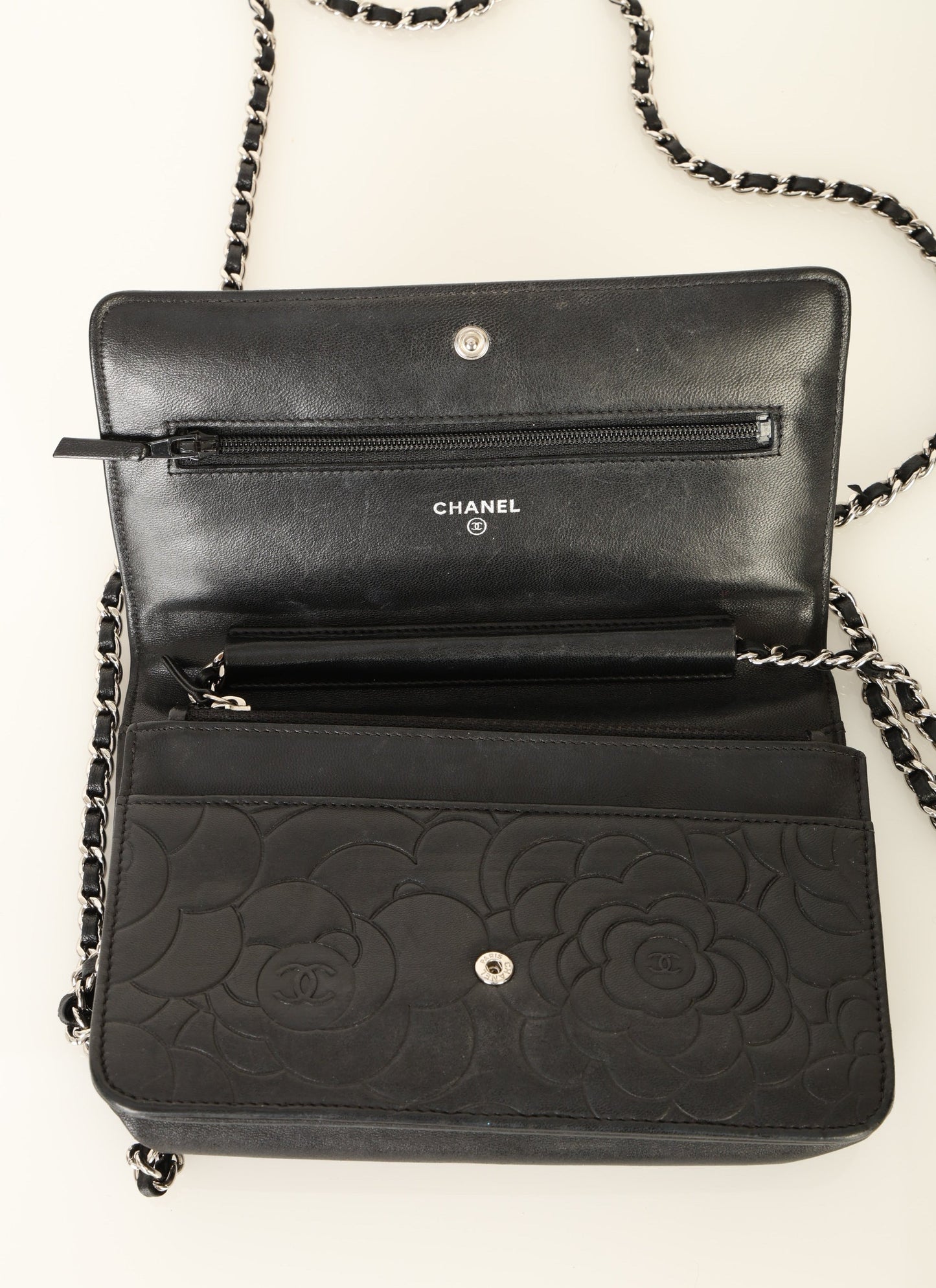 Chanel 2009 Lambskin Camellia Wallet on Chain