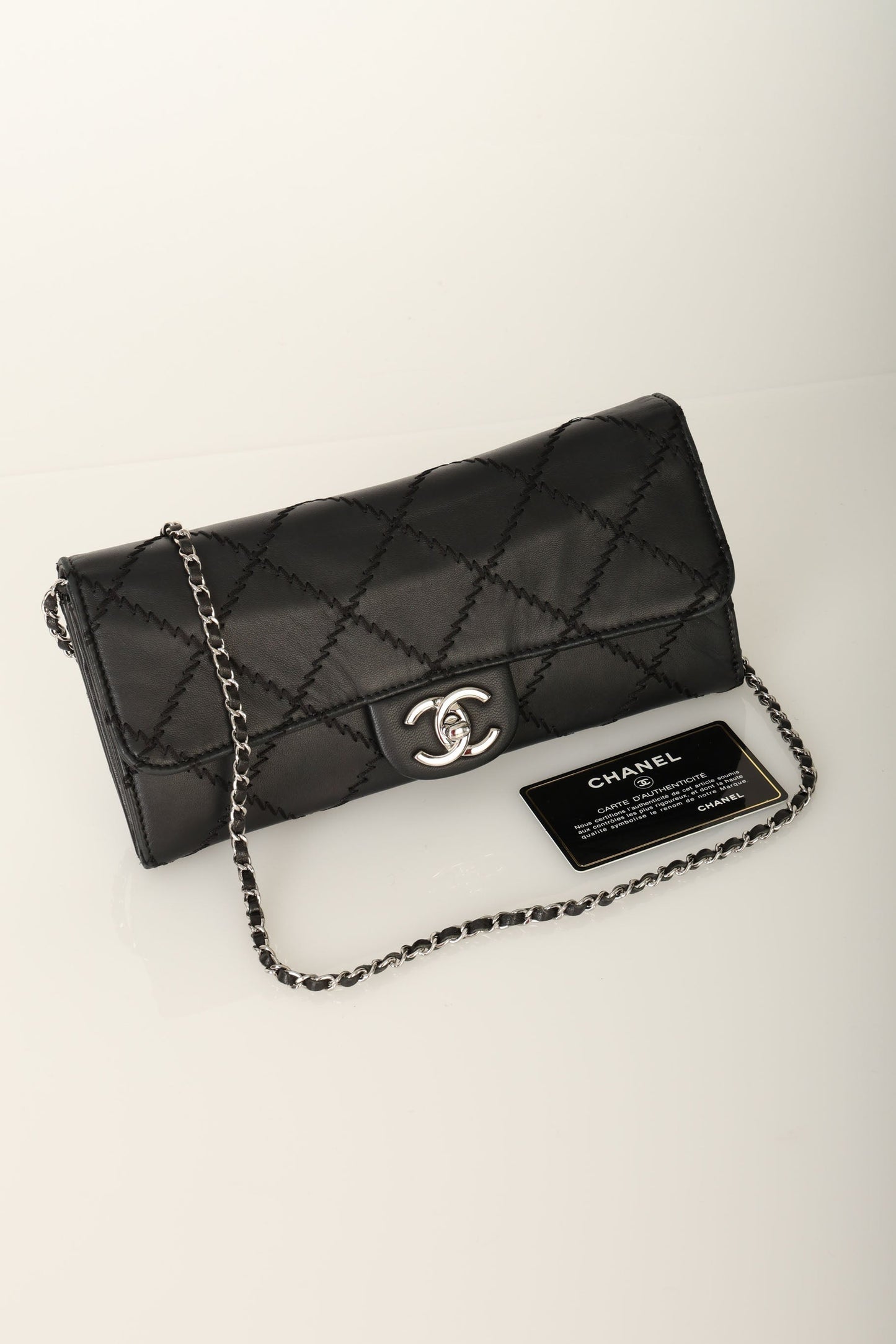 Chanel 2011 Lambskin Wildstitch East West Wallet on Chain