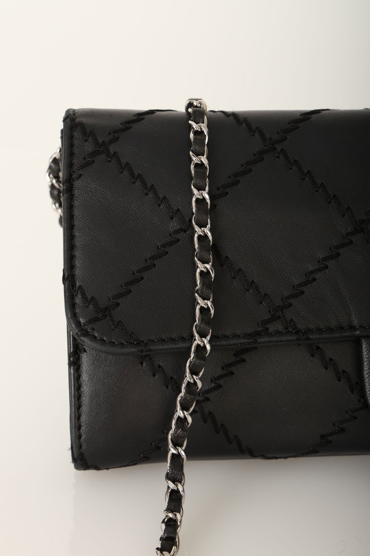 Chanel 2011 Lambskin Wildstitch East West Wallet on Chain