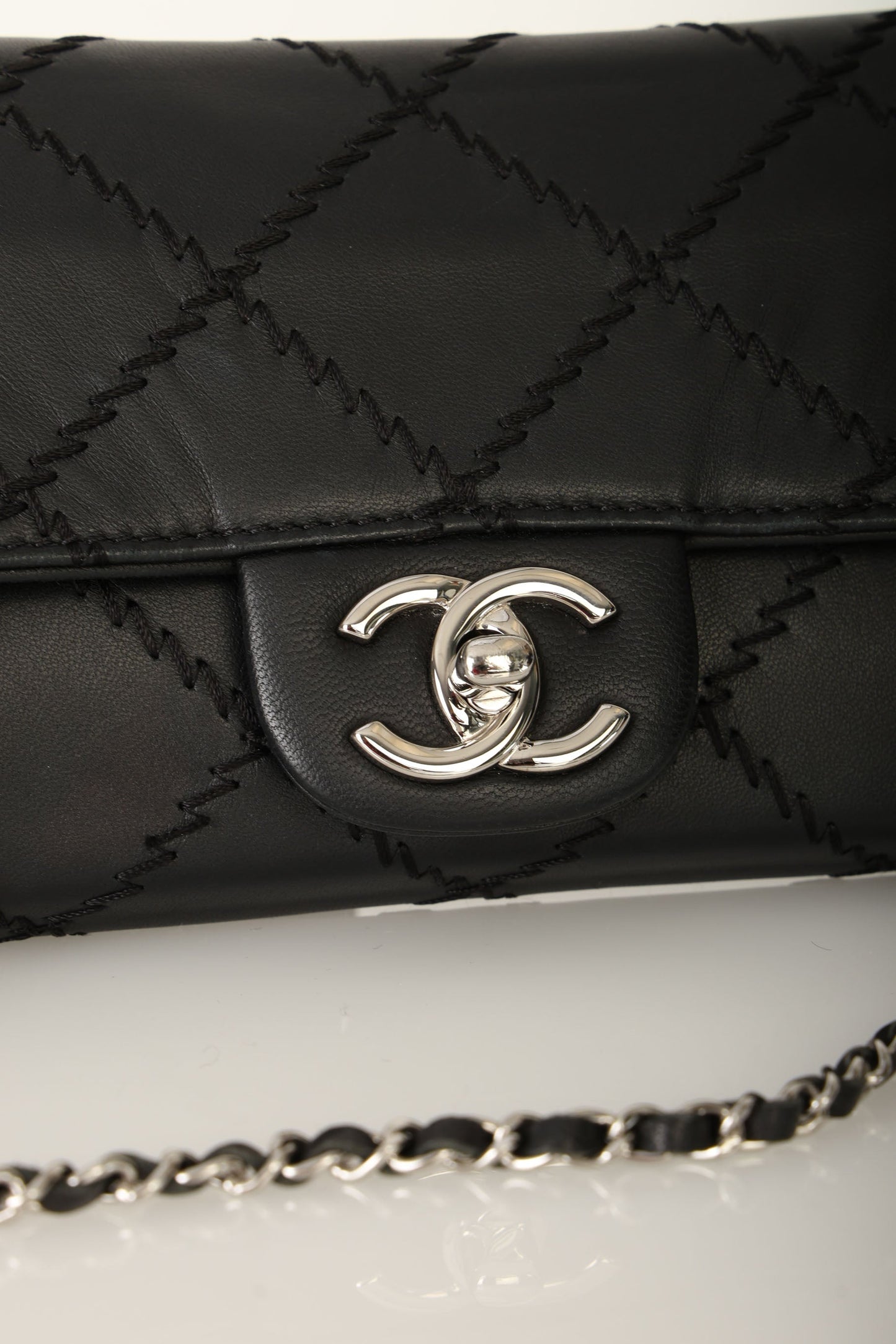 Chanel 2011 Lambskin Wildstitch East West Wallet on Chain