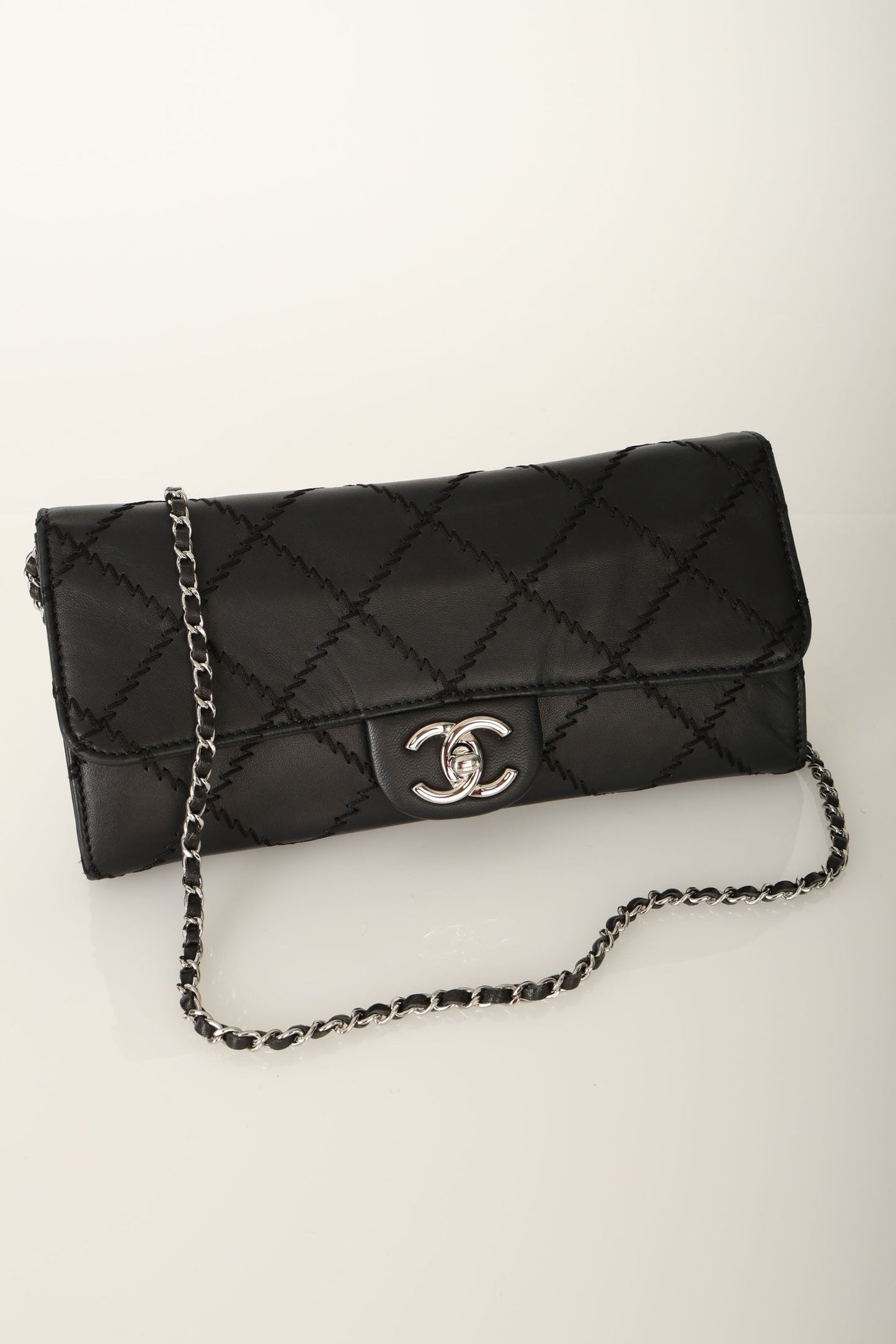 Chanel 2011 Lambskin Wildstitch East West Wallet on Chain