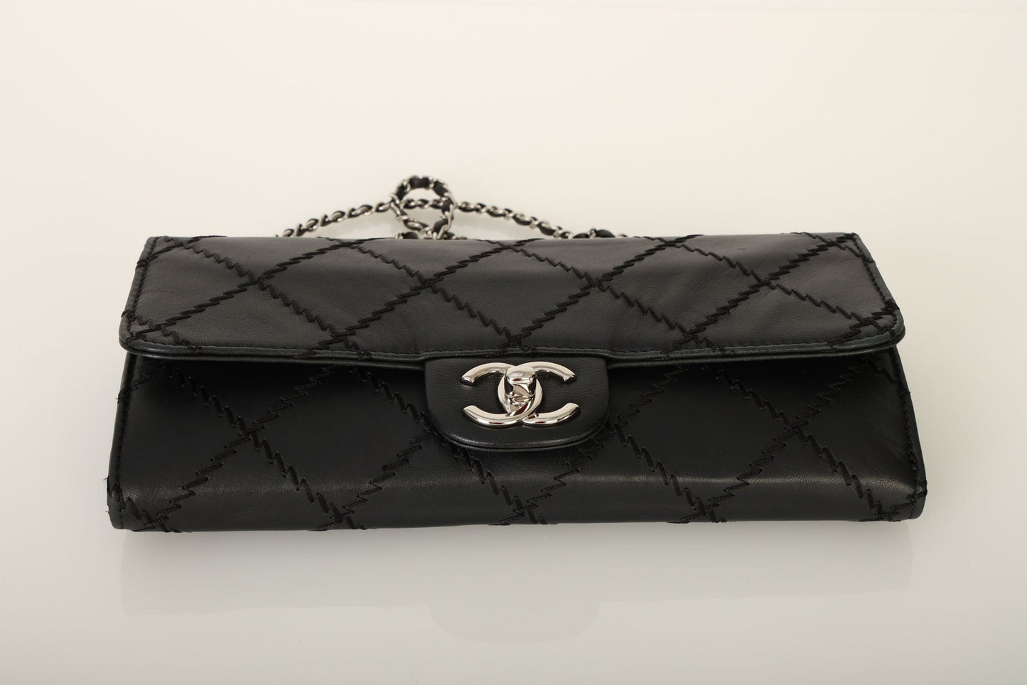 Chanel 2011 Lambskin Wildstitch East West Wallet on Chain