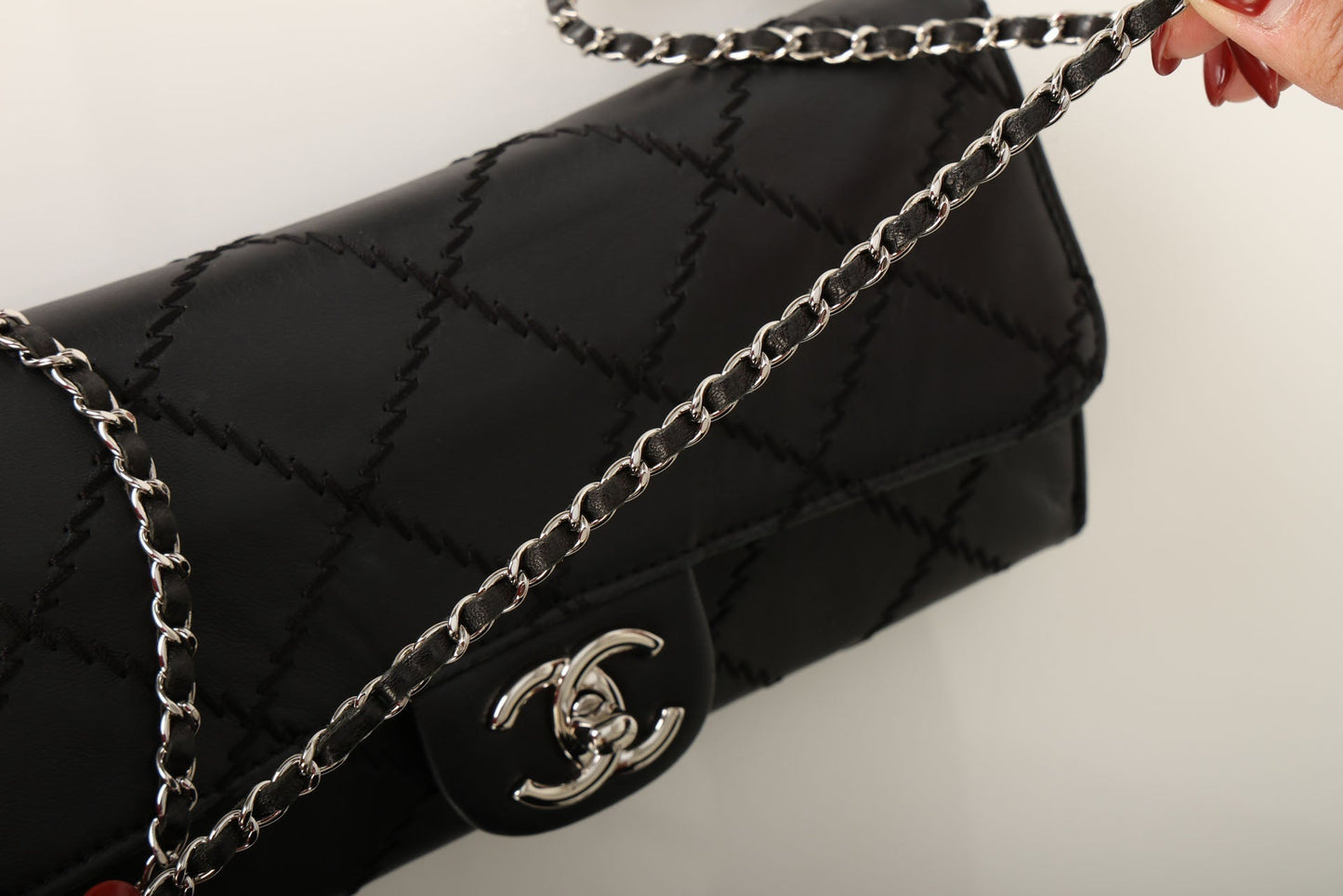 Chanel 2011 Lambskin Wildstitch East West Wallet on Chain