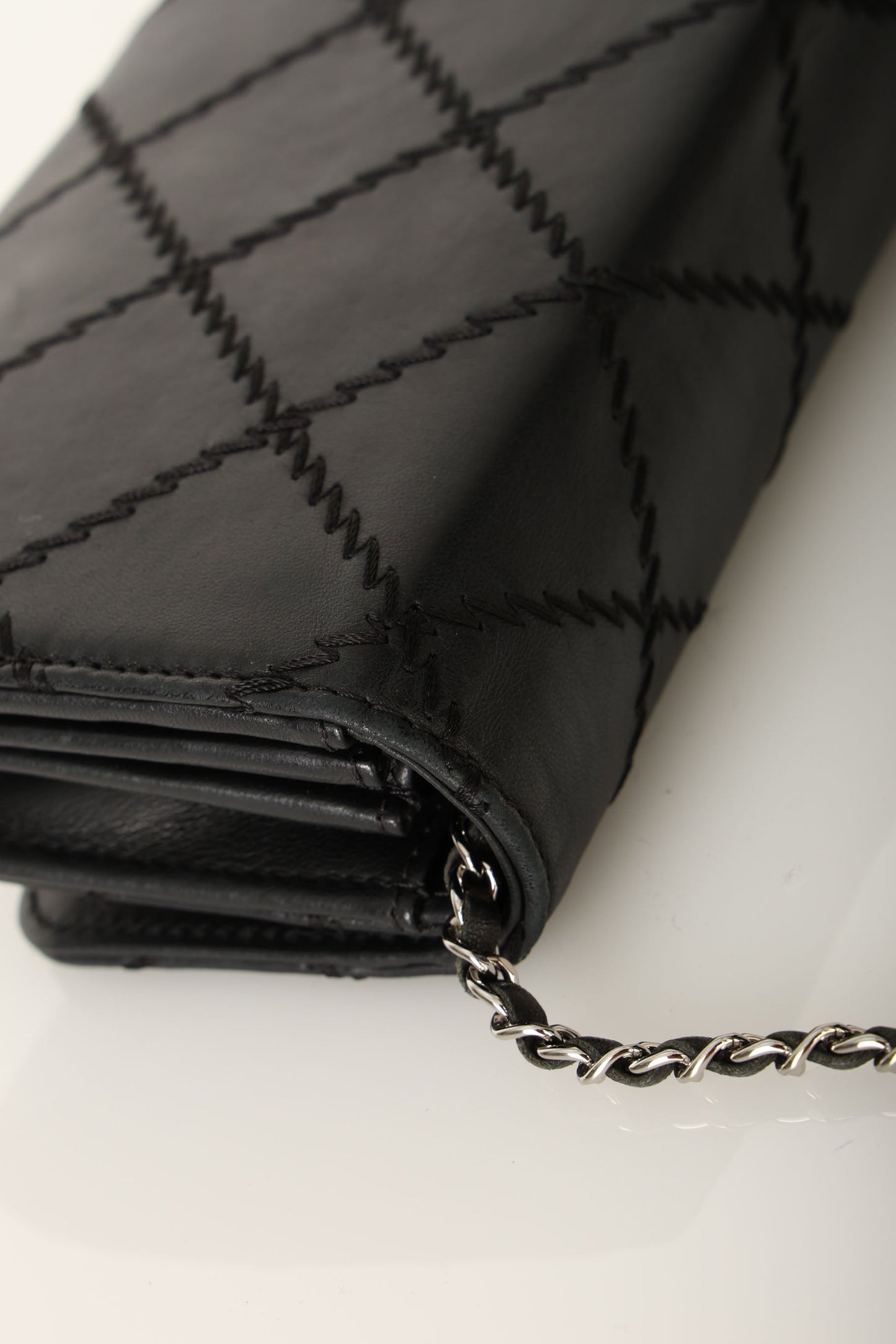 Chanel 2011 Lambskin Wildstitch East West Wallet on Chain