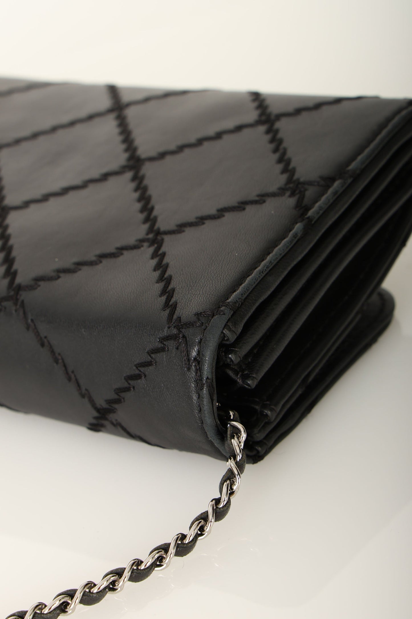 Chanel 2011 Lambskin Wildstitch East West Wallet on Chain