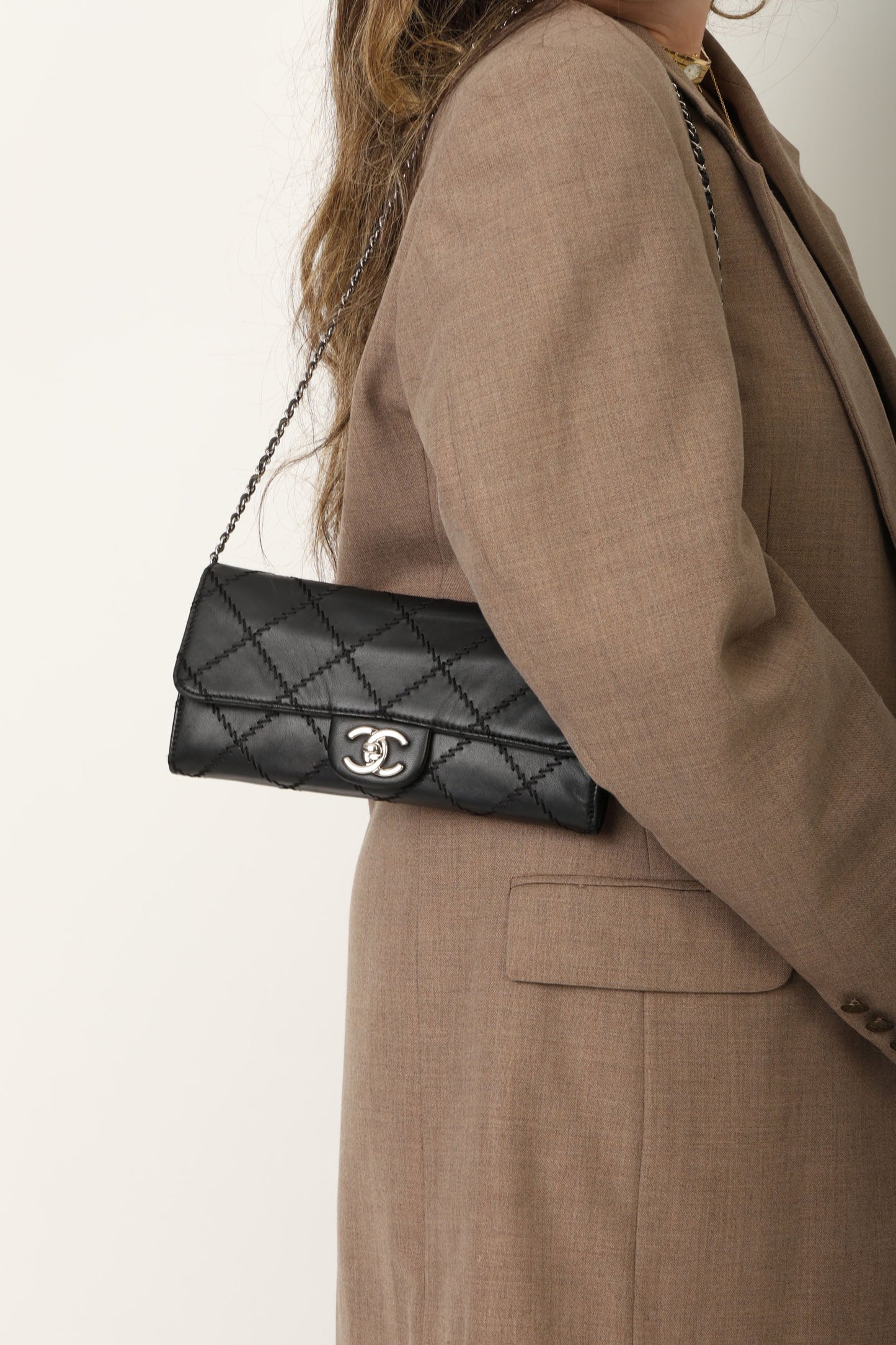 Chanel 2011 Lambskin Wildstitch East West Wallet on Chain