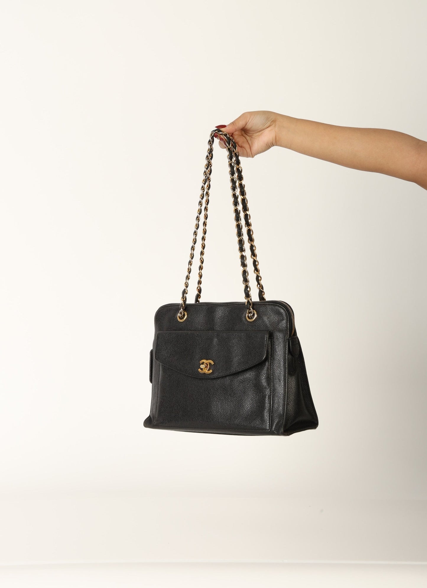 Chanel 1997 Caviar Turnlock Zip Tote