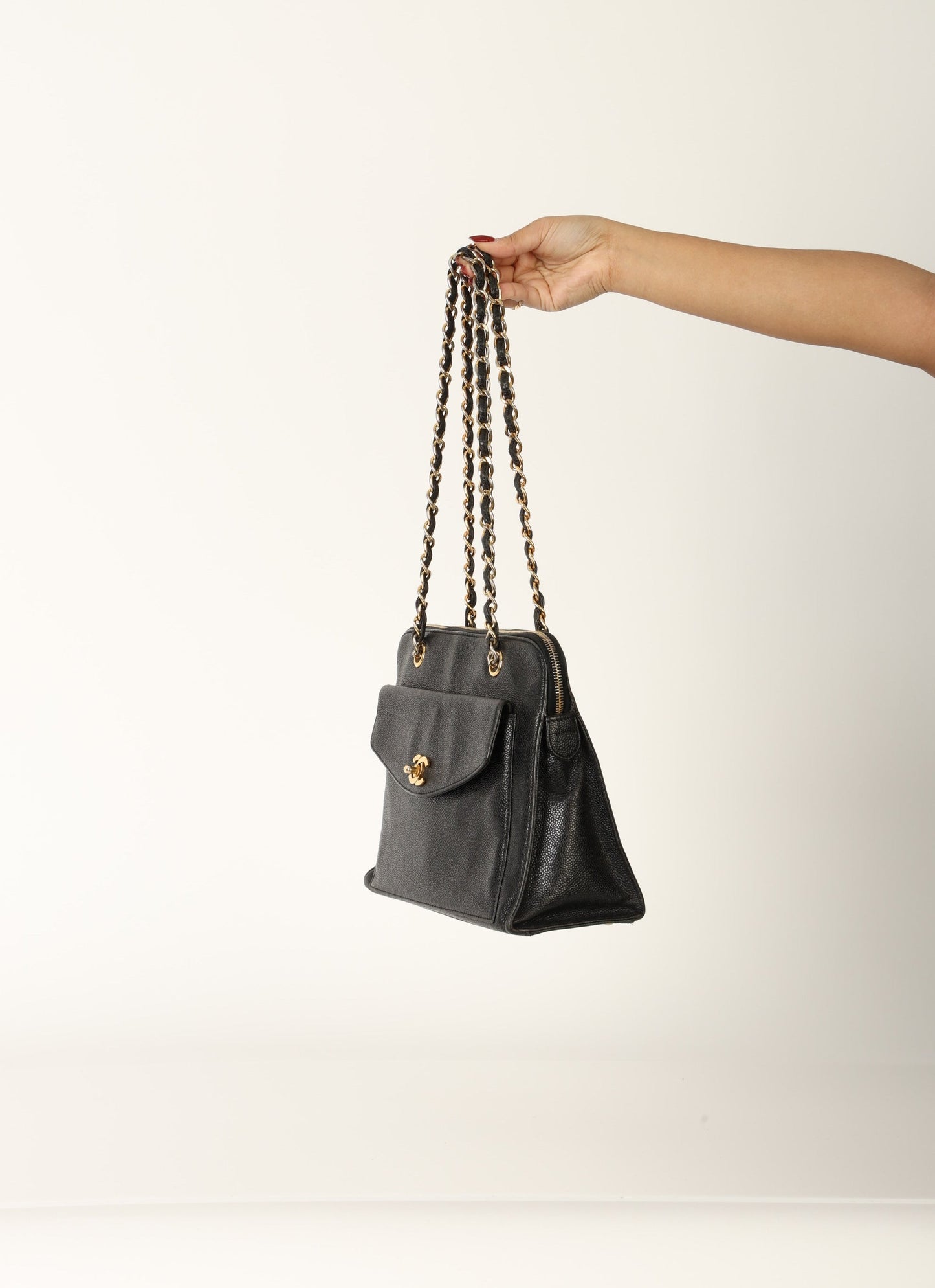 Chanel 1997 Caviar Turnlock Zip Tote