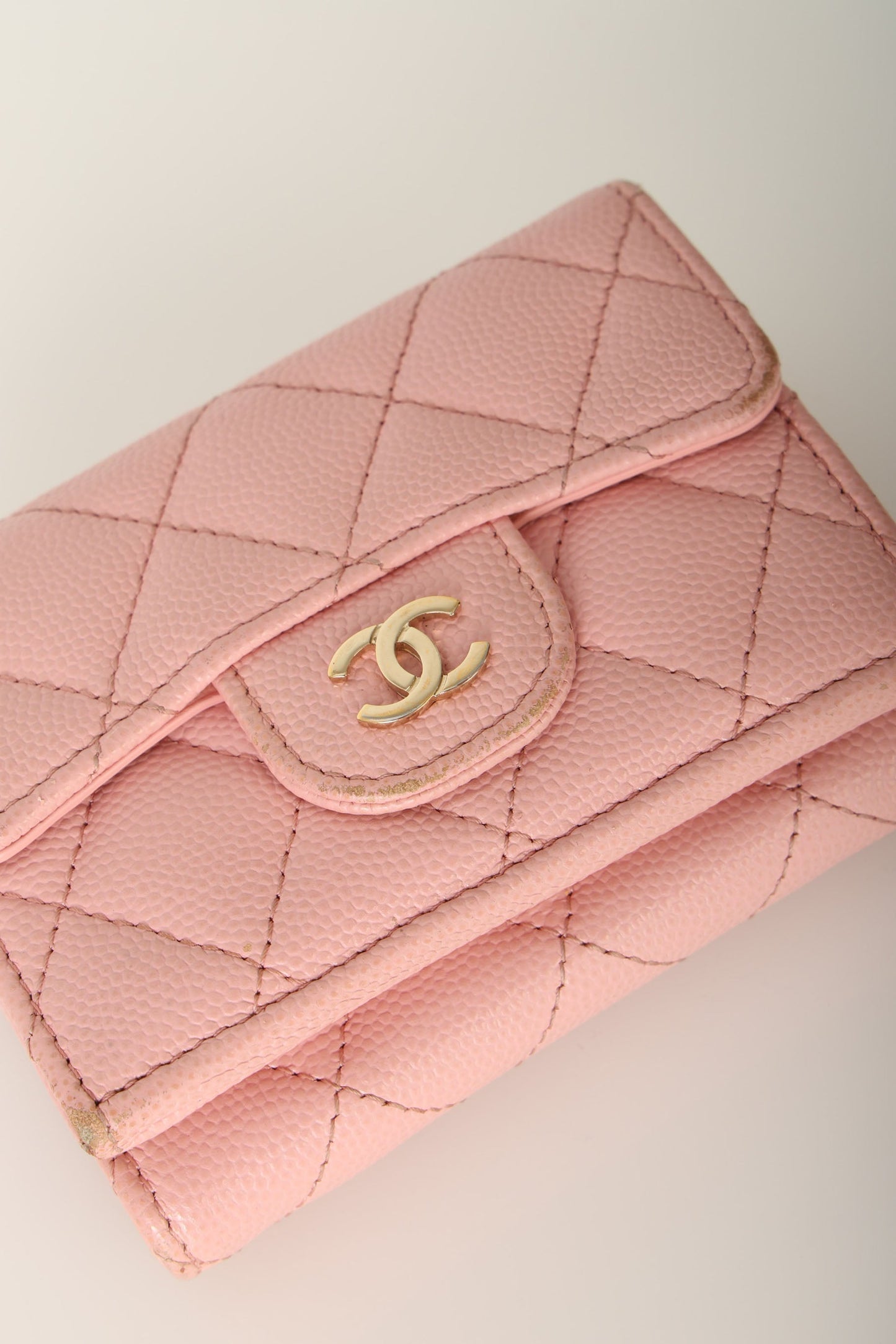 Chanel 2021 Caviar Trifold Wallet w/ Chain