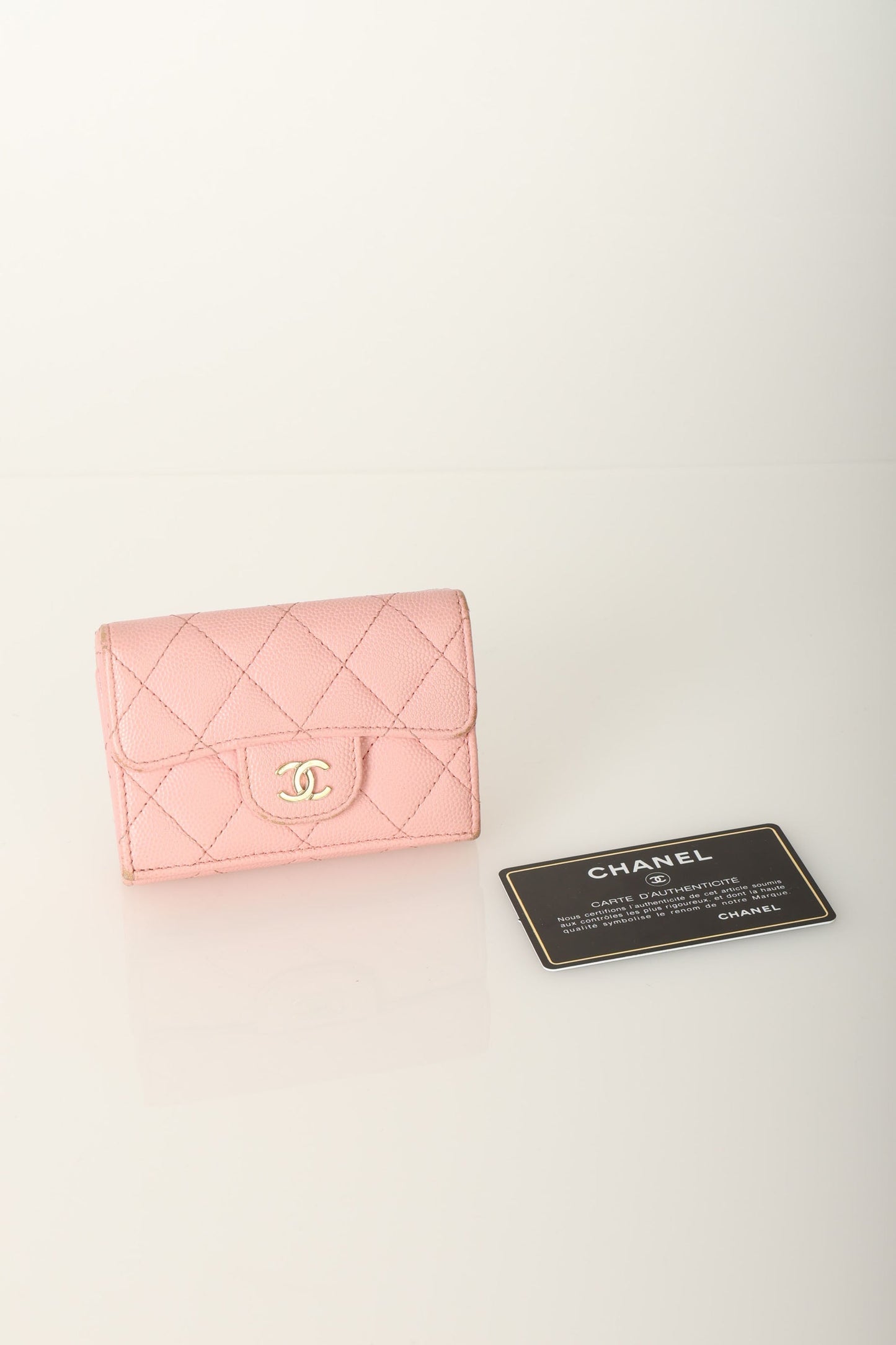 Chanel 2021 Caviar Trifold Wallet w/ Chain