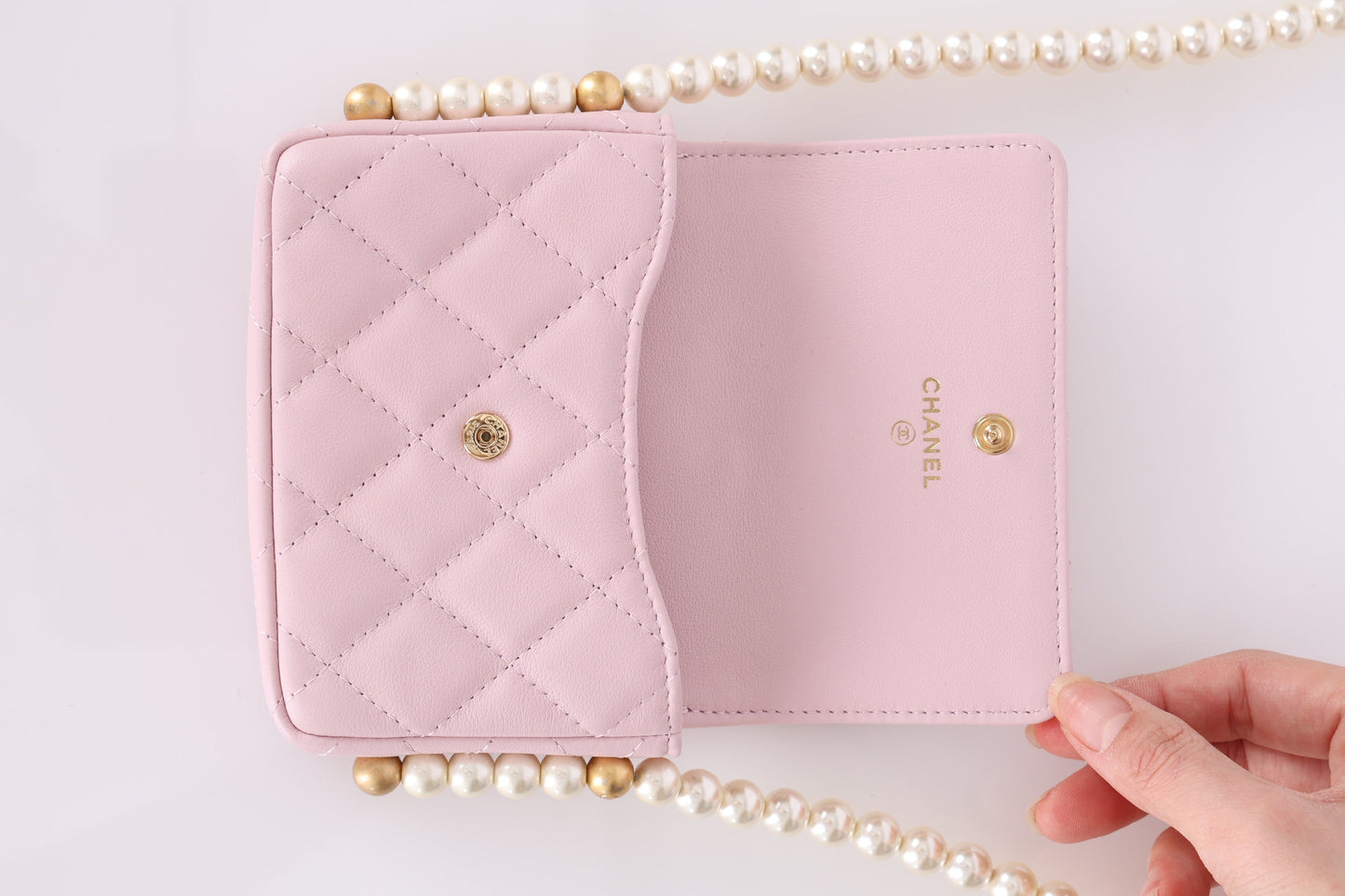 Chanel 21S Calfskin Pearl Wallet On Chain in Rose Clair