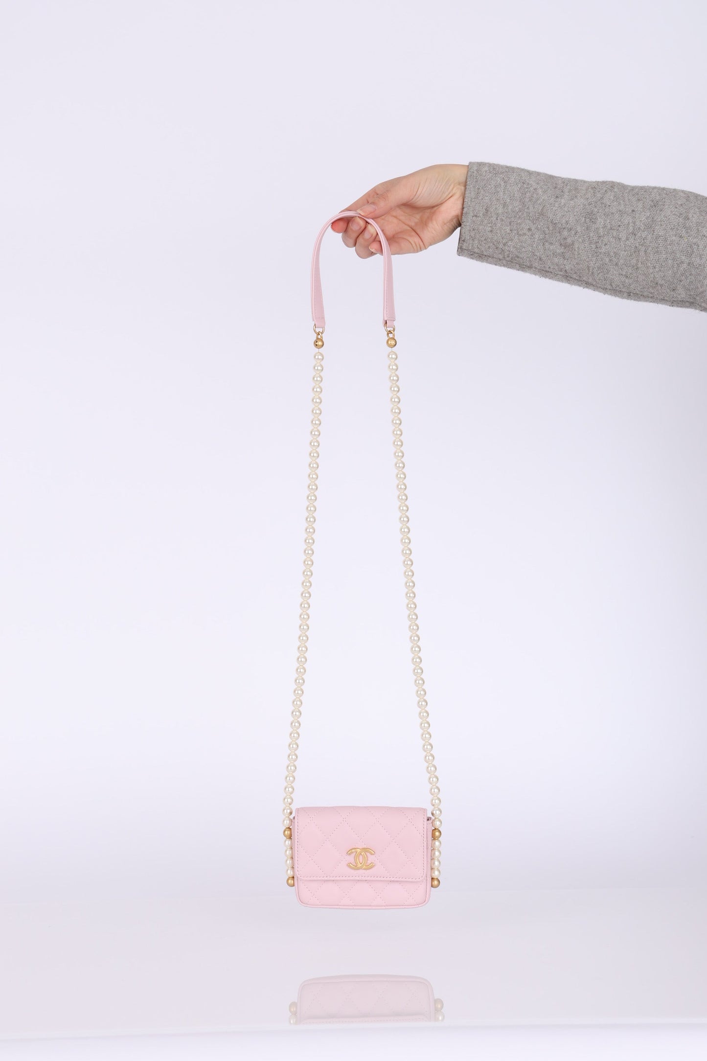 Chanel 21S Calfskin Pearl Wallet On Chain in Rose Clair