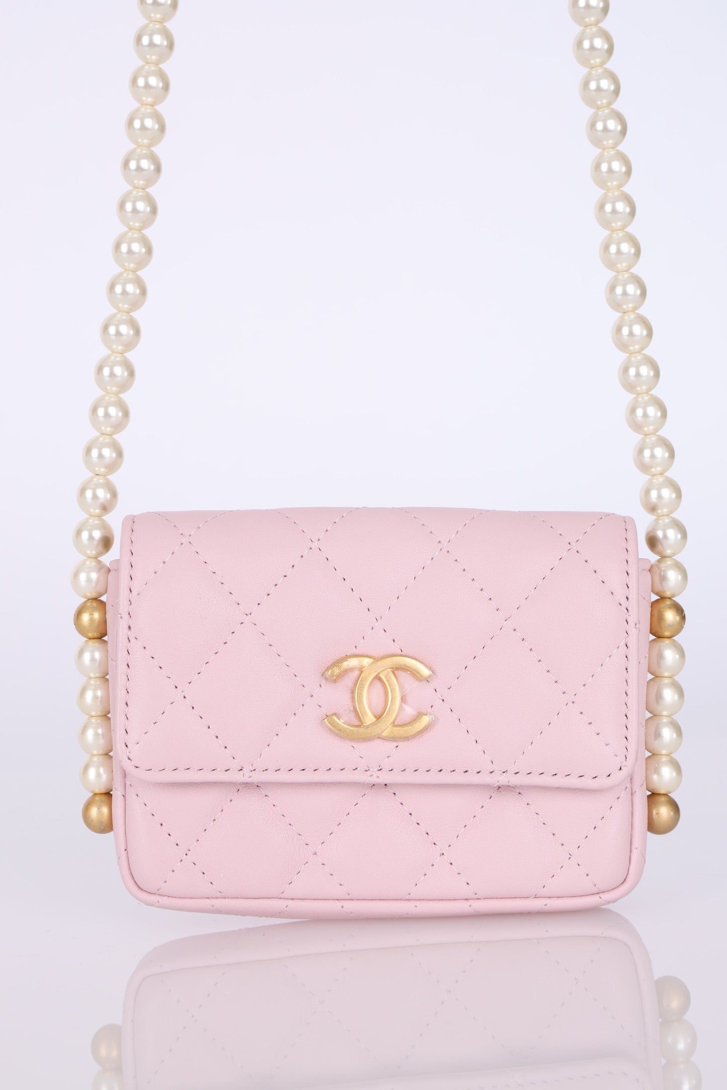 Chanel 21S Calfskin Pearl Wallet On Chain in Rose Clair