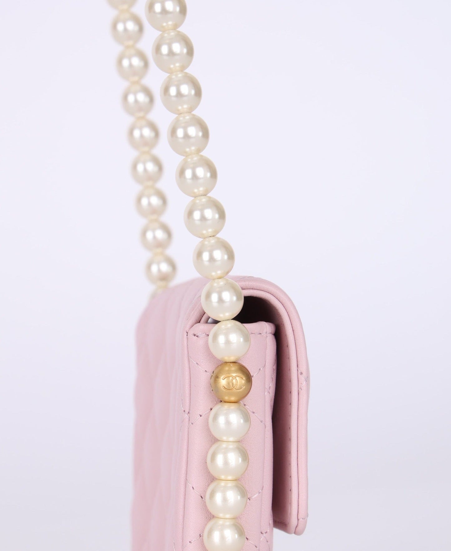 Chanel 21S Calfskin Pearl Wallet On Chain in Rose Clair