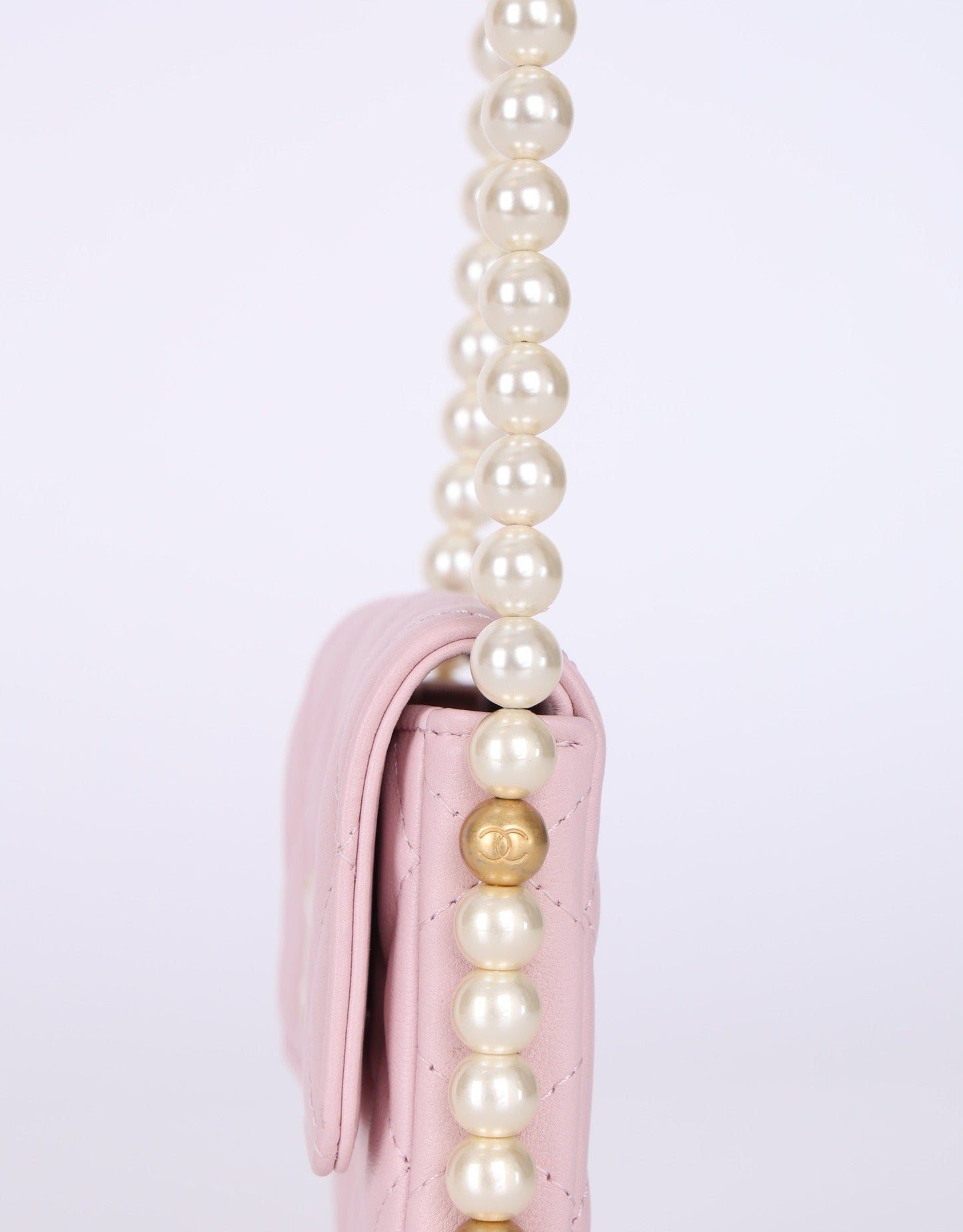 Chanel 21S Calfskin Pearl Wallet On Chain in Rose Clair