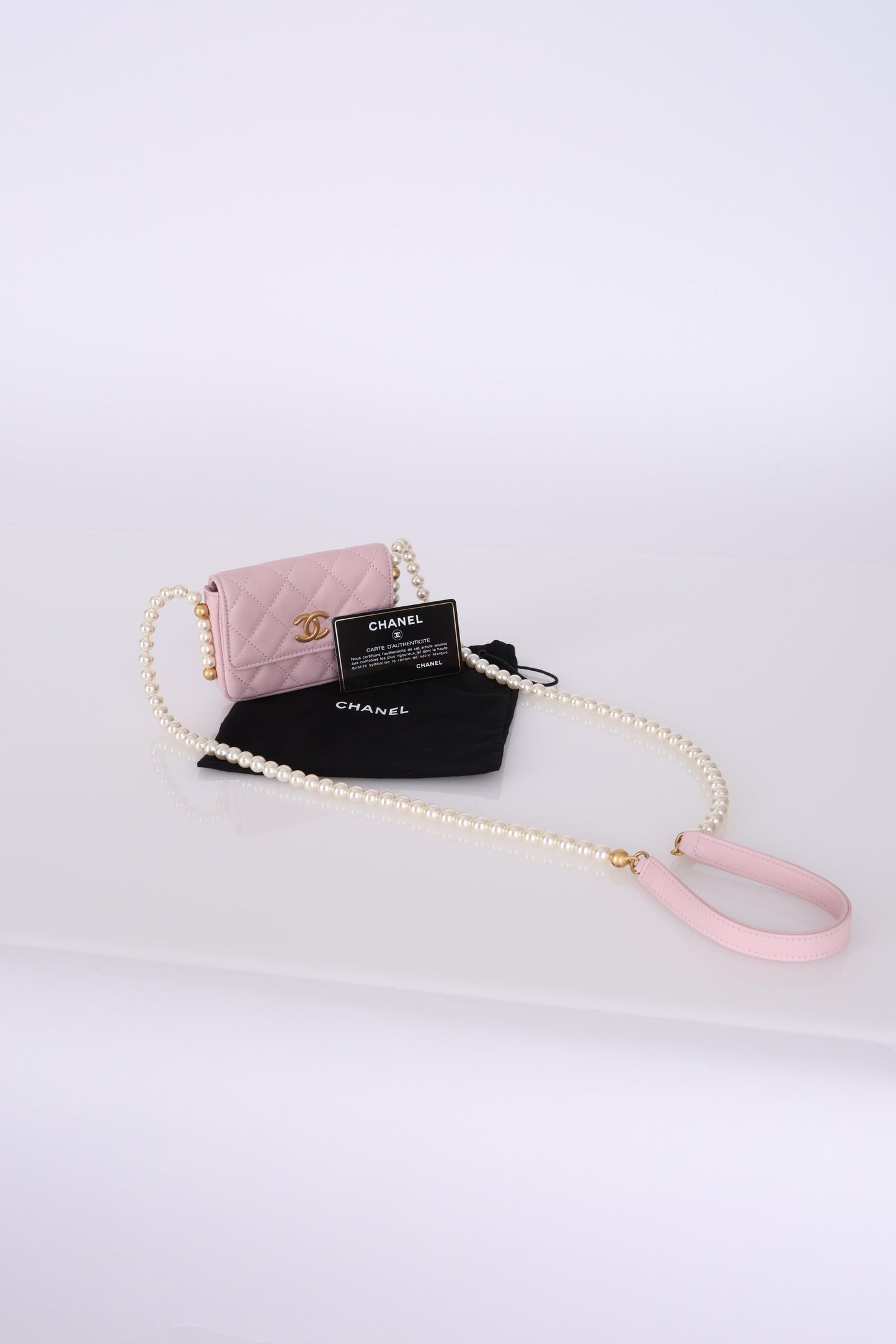 Chanel 21S Calfskin Pearl Wallet On Chain in Rose Clair