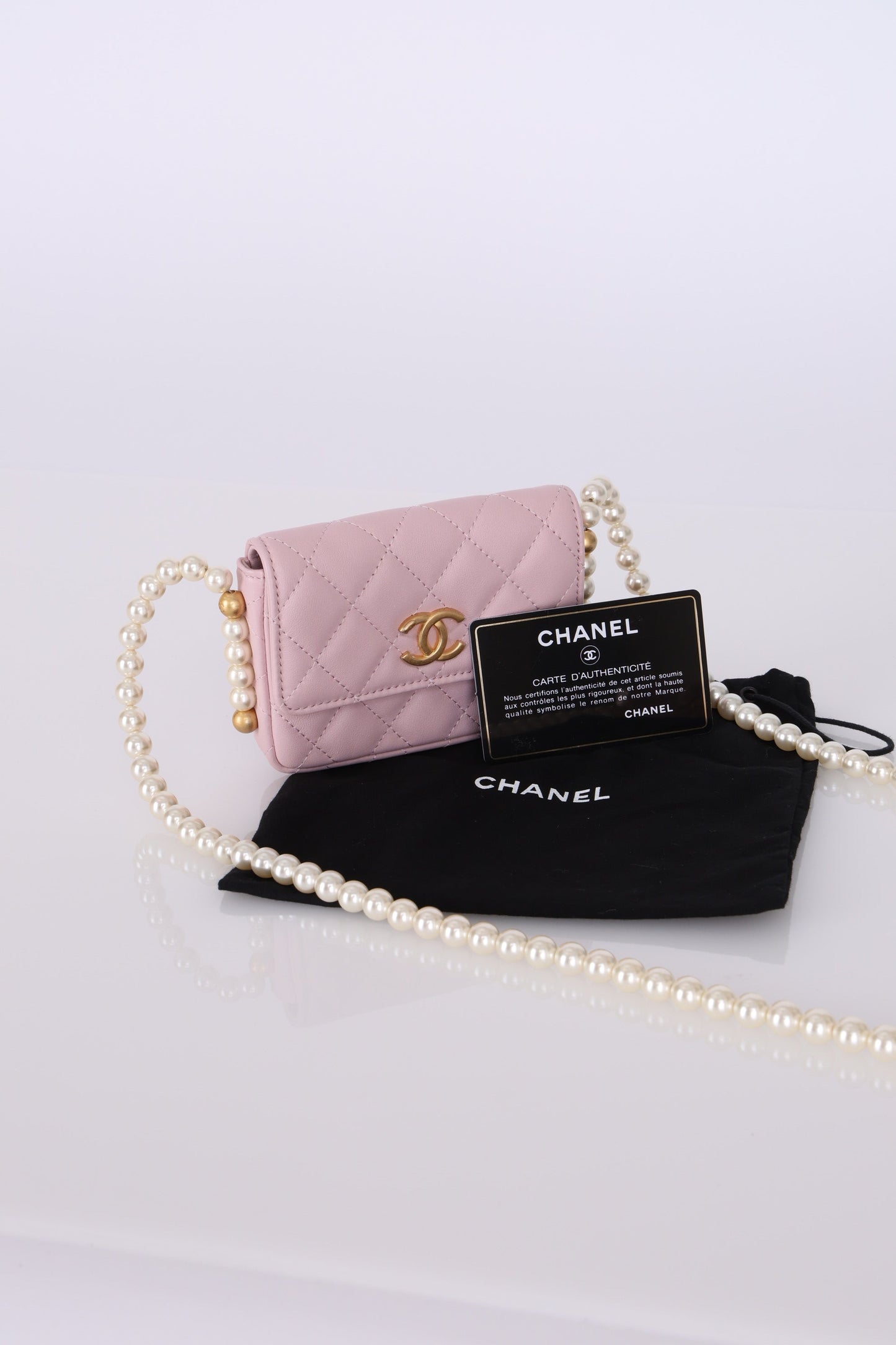 Chanel 21S Calfskin Pearl Wallet On Chain in Rose Clair