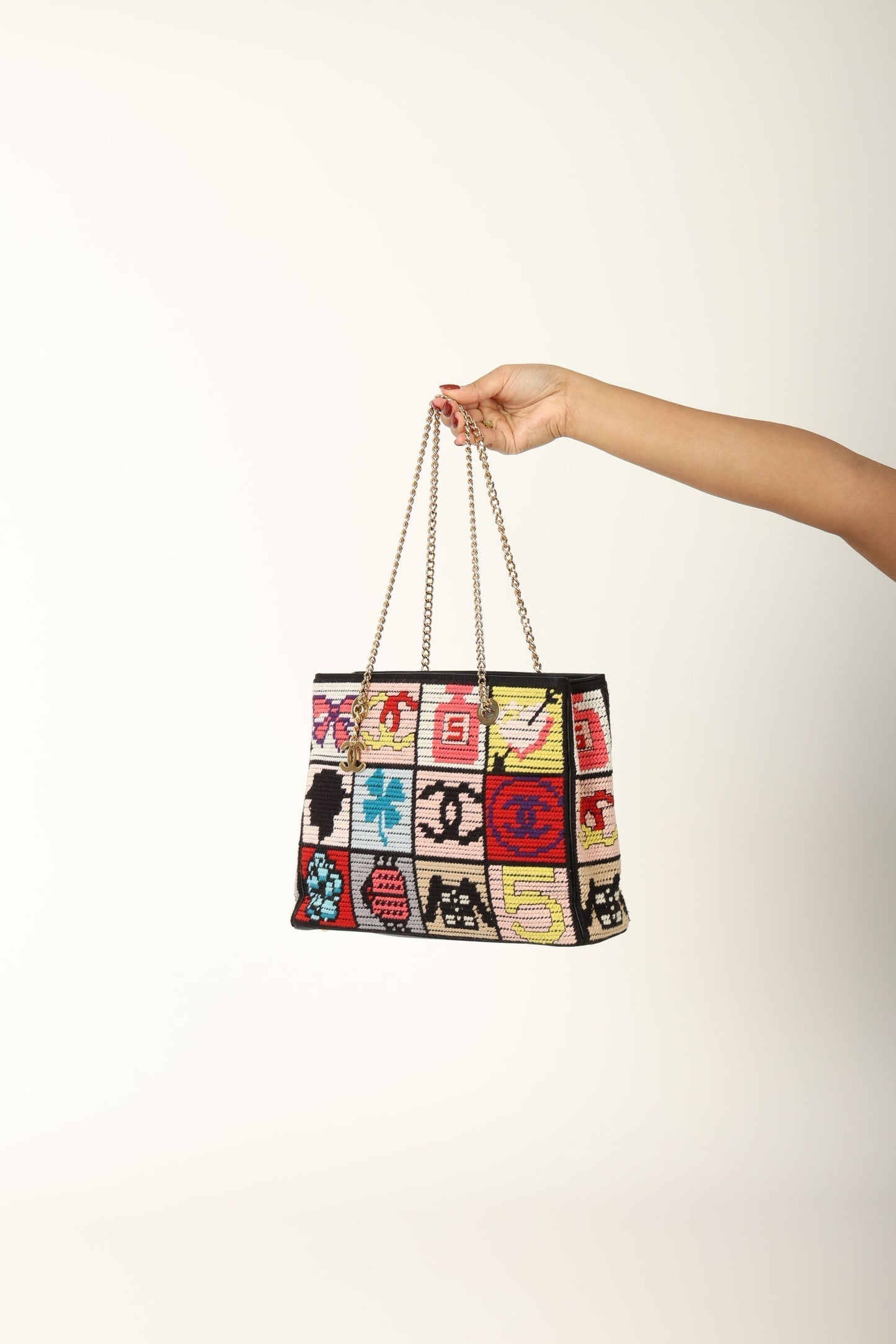 Chanel 2003 Needlepoint Icon Chain Tote