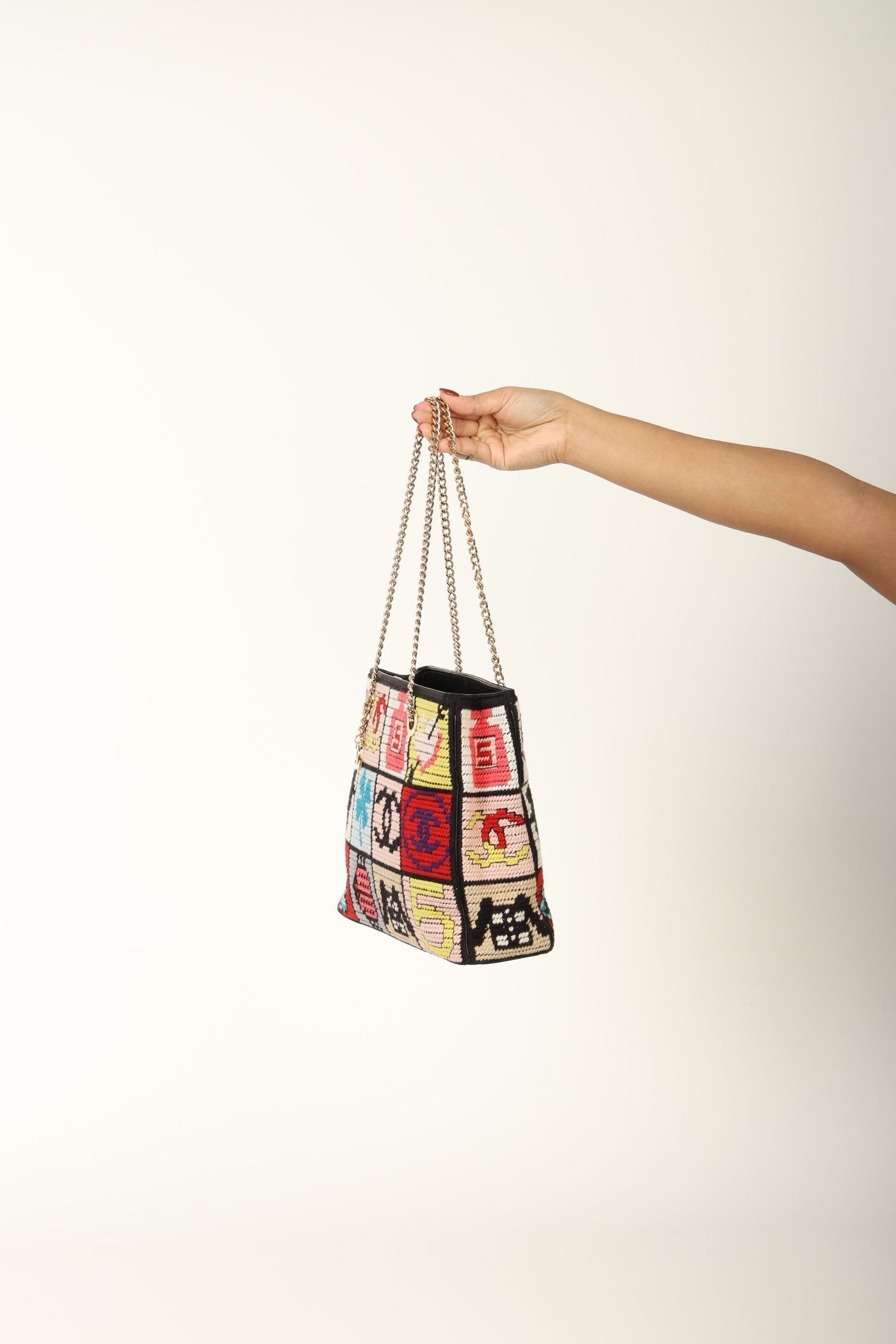 Chanel 2003 Needlepoint Icon Chain Tote