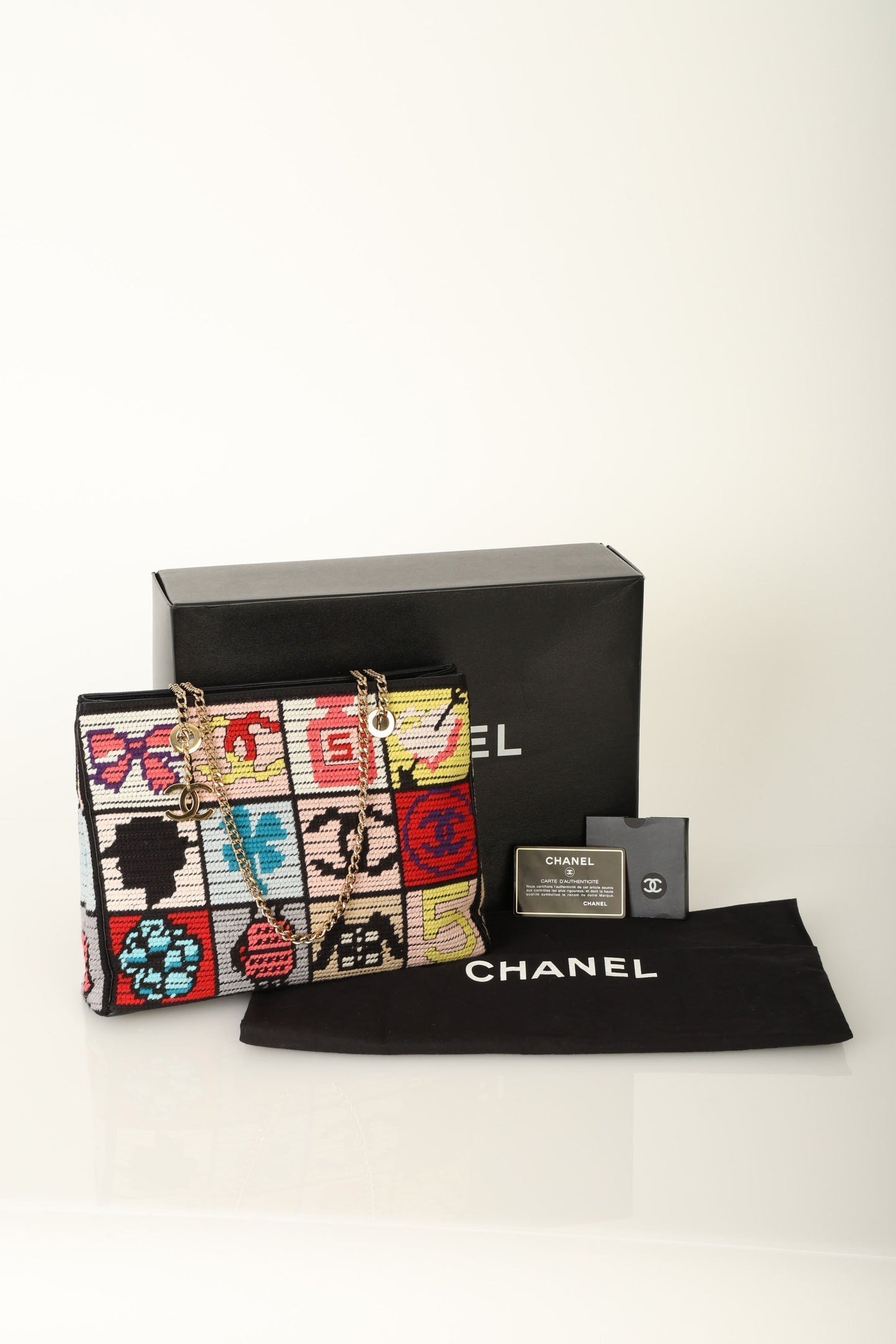Chanel 2003 Needlepoint Icon Chain Tote