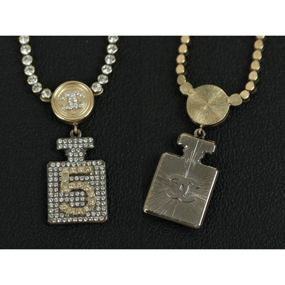 Very Good ( Rank A)｜ CHANEL Crystal Charm 5 Perfume Bottle Gold Chain Chocker Necklace｜F25012311