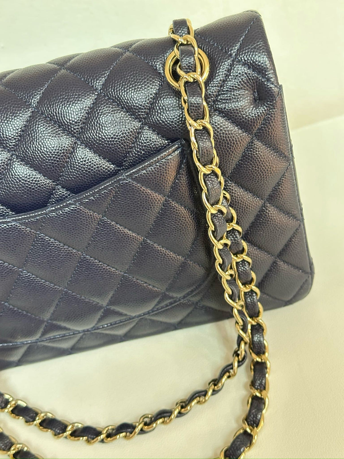 Chanel Medium Classic Caviar Double Flap Navy Blue Bag LSHW  2021year Microchip