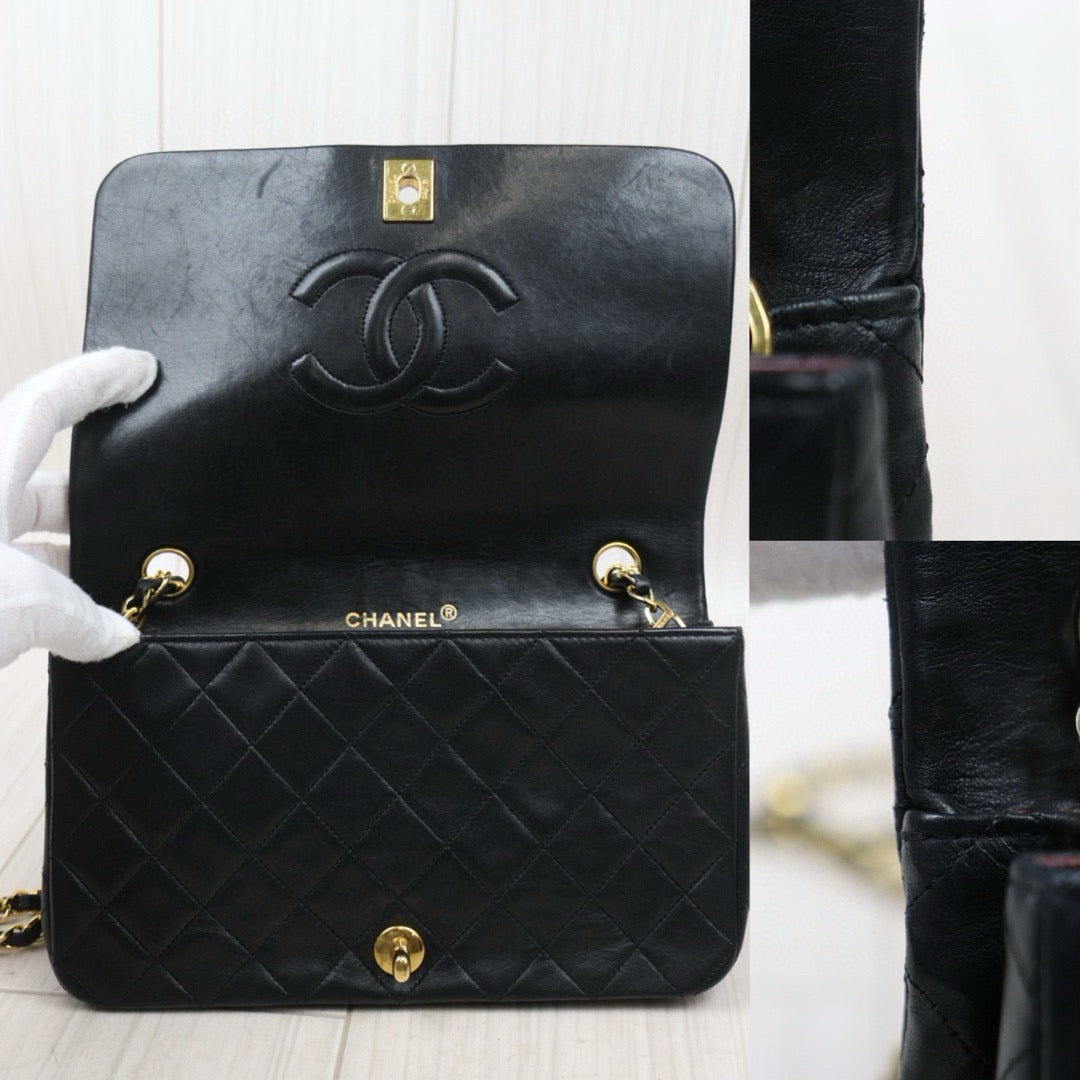 Good ( Rank AB)｜ CHANEL Matrasse Lamb Skin Chain Bag Black Made in 1989-1991 Year｜P25031407