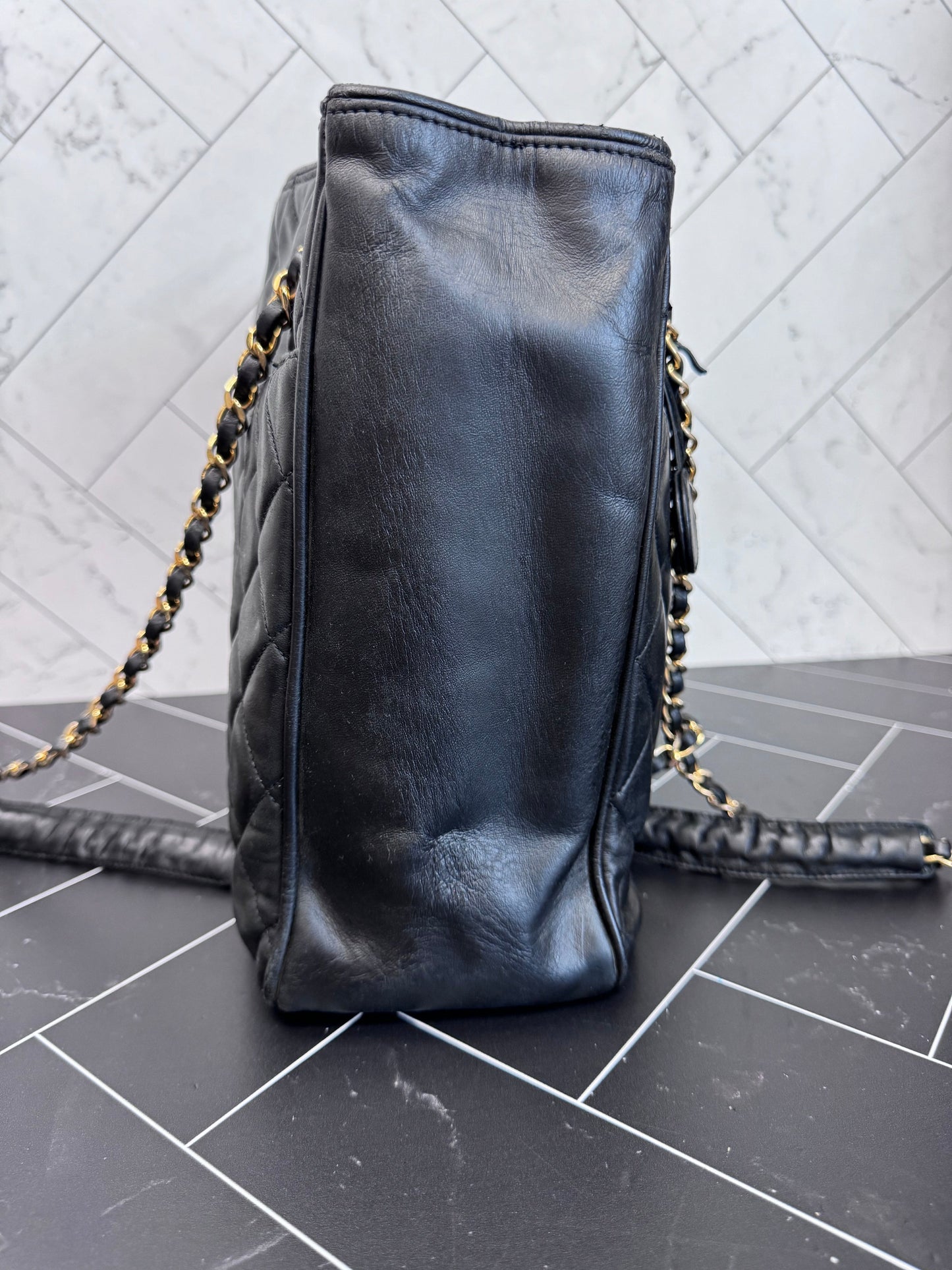 Chanel Vintage Black Lambskin Shopping Tote