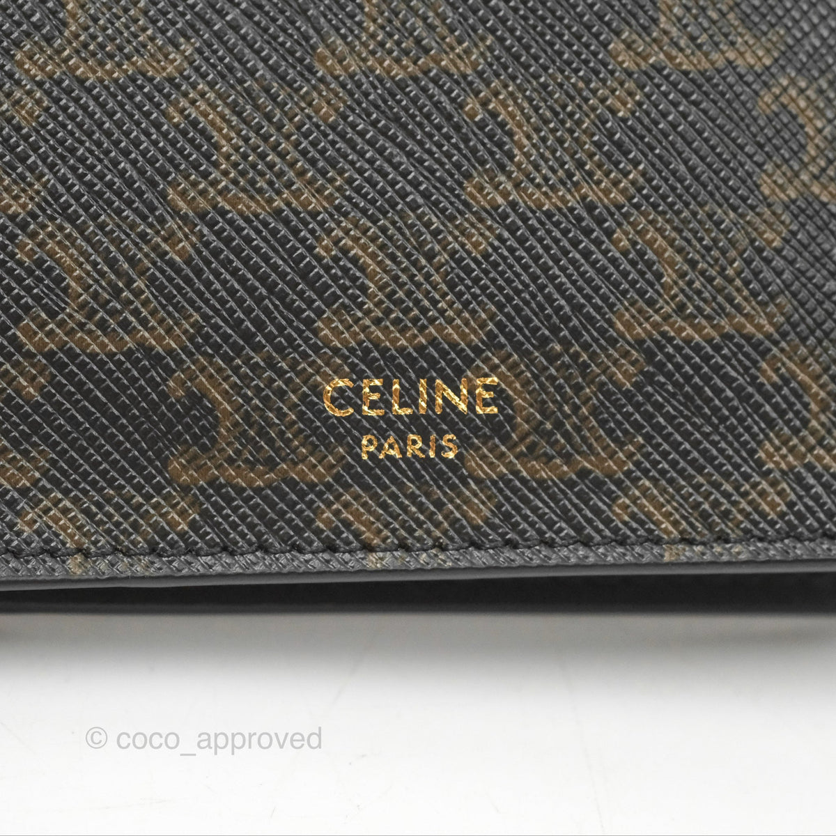 Celine Passport Cover Triomphe Canvas Black Calfskin