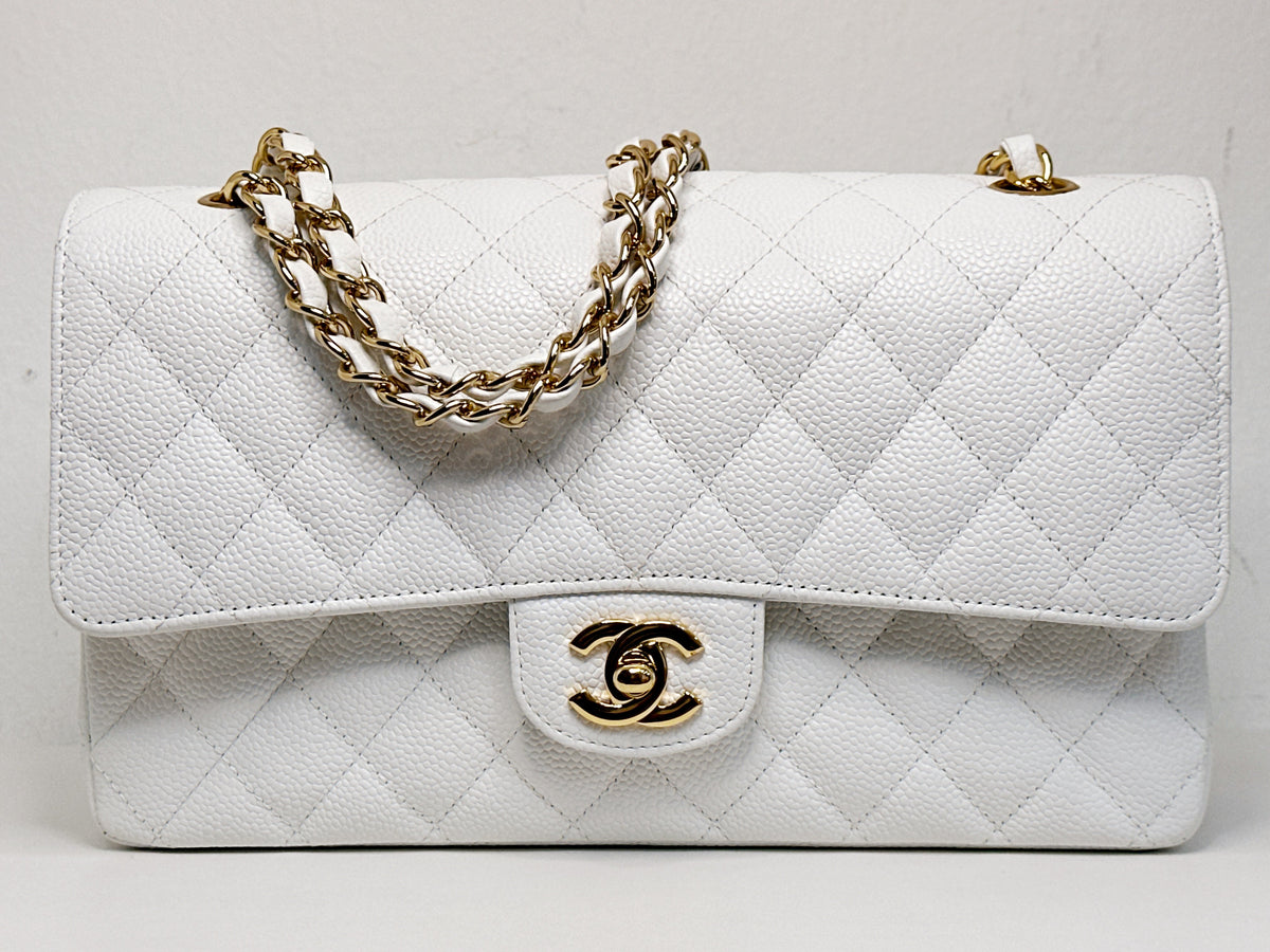 Chanel White Caviar Medium Classic Double Flap Bag 1350 holo card
