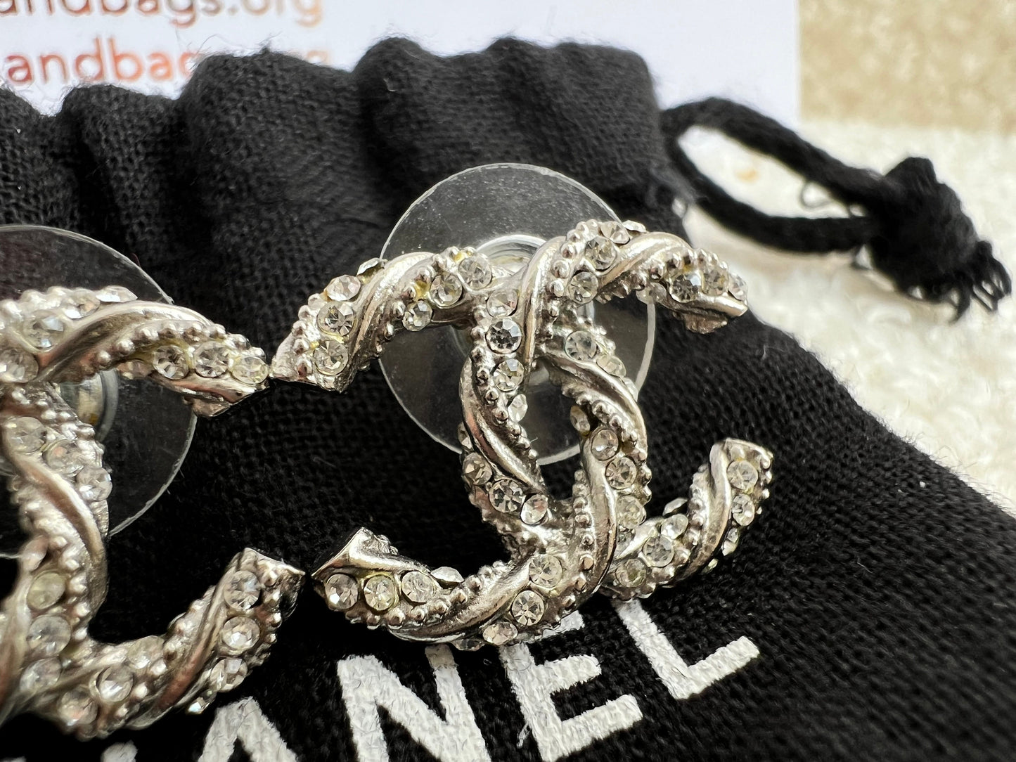 Chanel Crystal Encrusted Twisted Rope CC Earrings