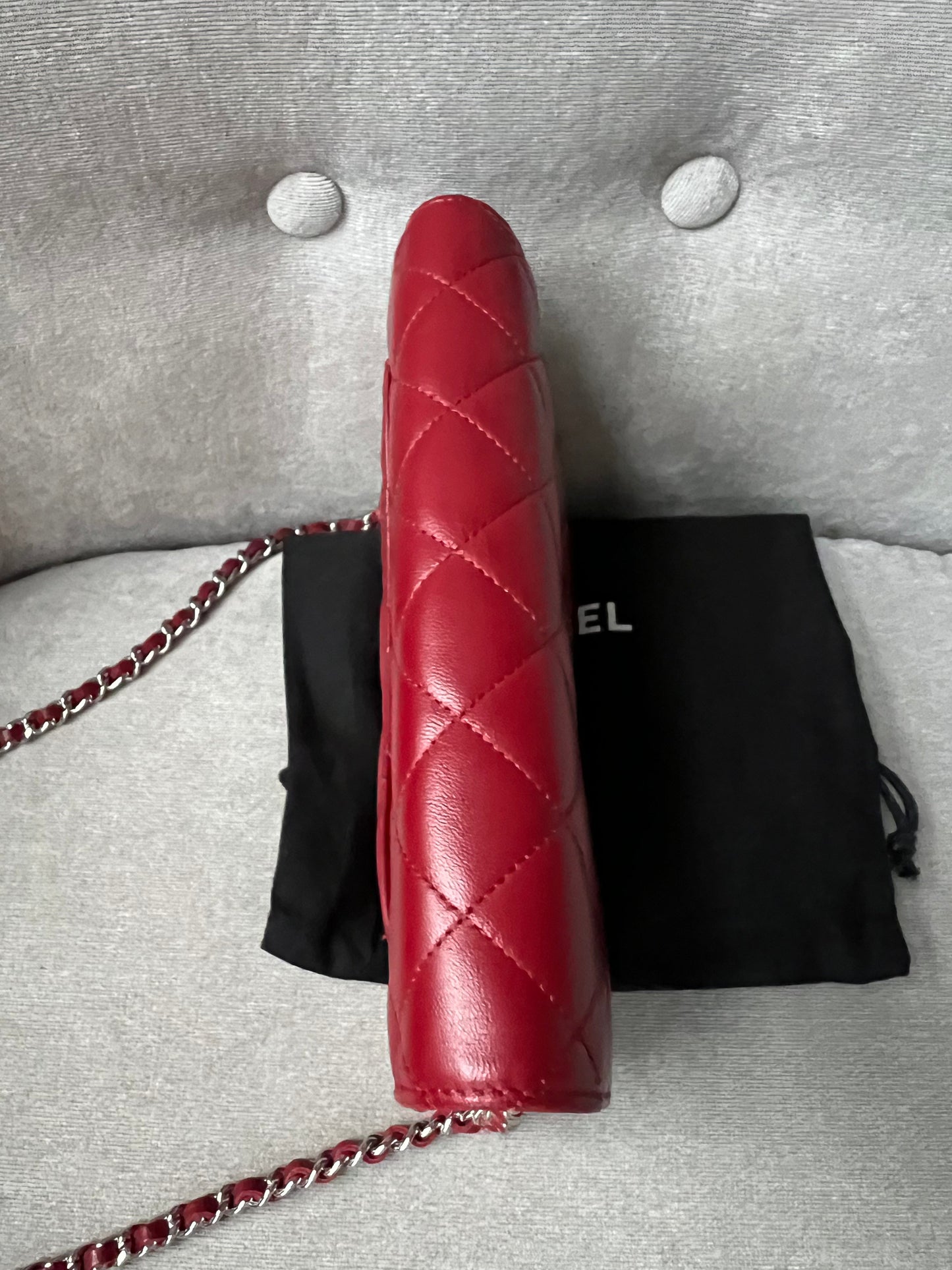 Chanel Red Lambskin Wallet on Chain