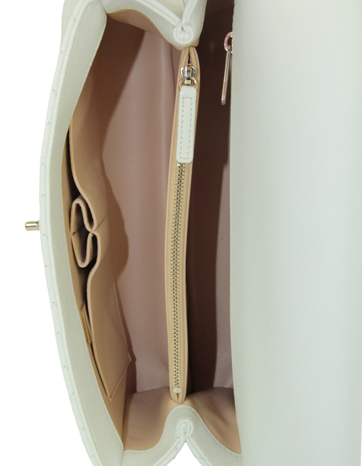 Chanel White Caviar Small Coco Handle Flap Bag