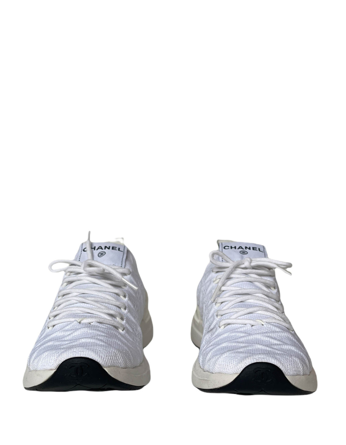 Chanel White Quilted Knit Sock Low Top Athletic Sneakers sz 38.5