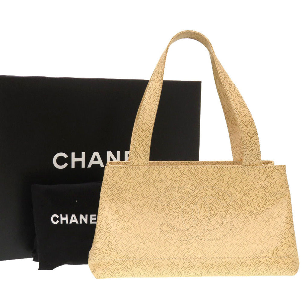 CHANEL Tote Bag Caviar skin beige COCO Mark Women Used
