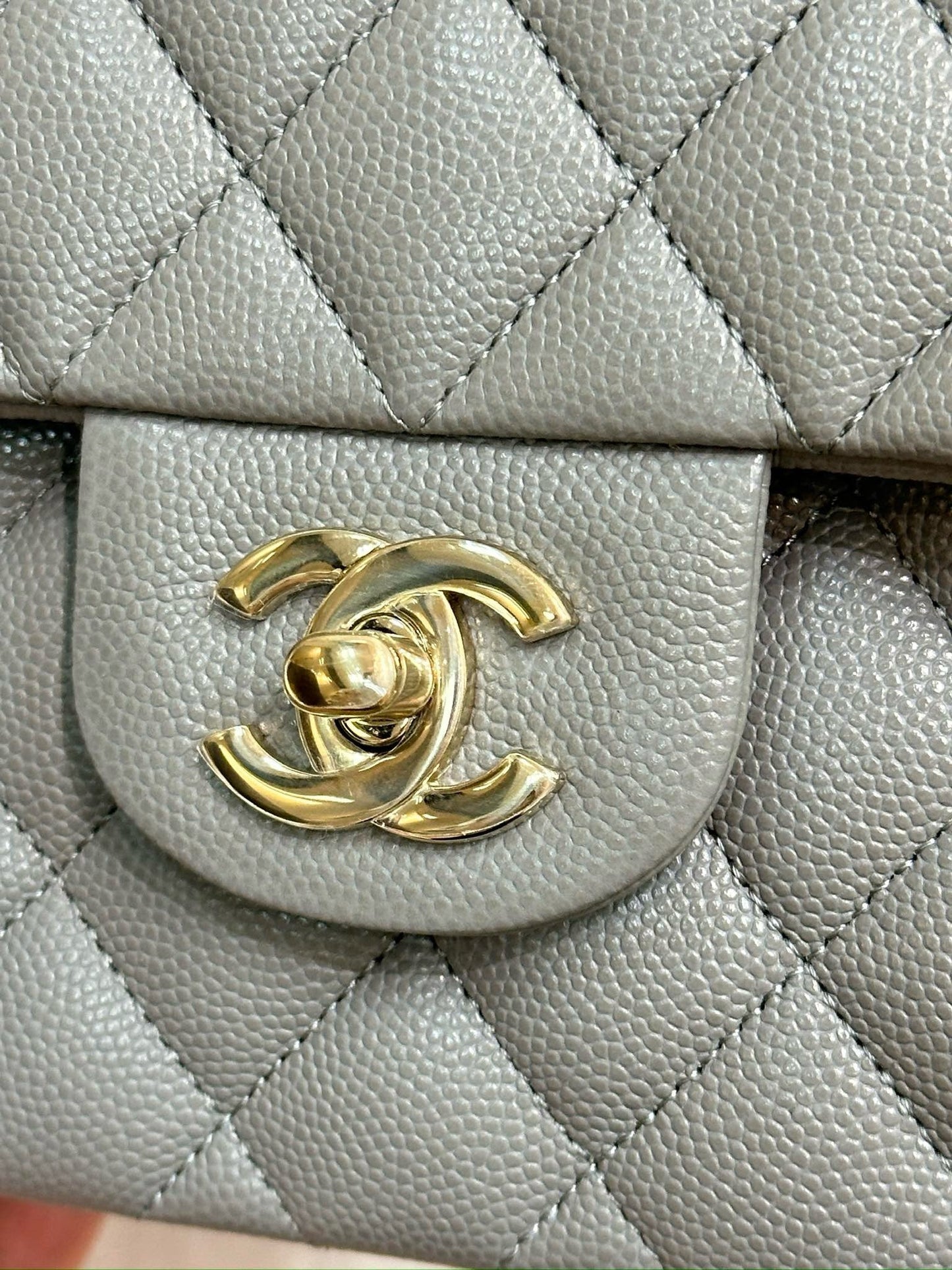 Chanel Small Caviar Quilted Double Flap Grey LGHW