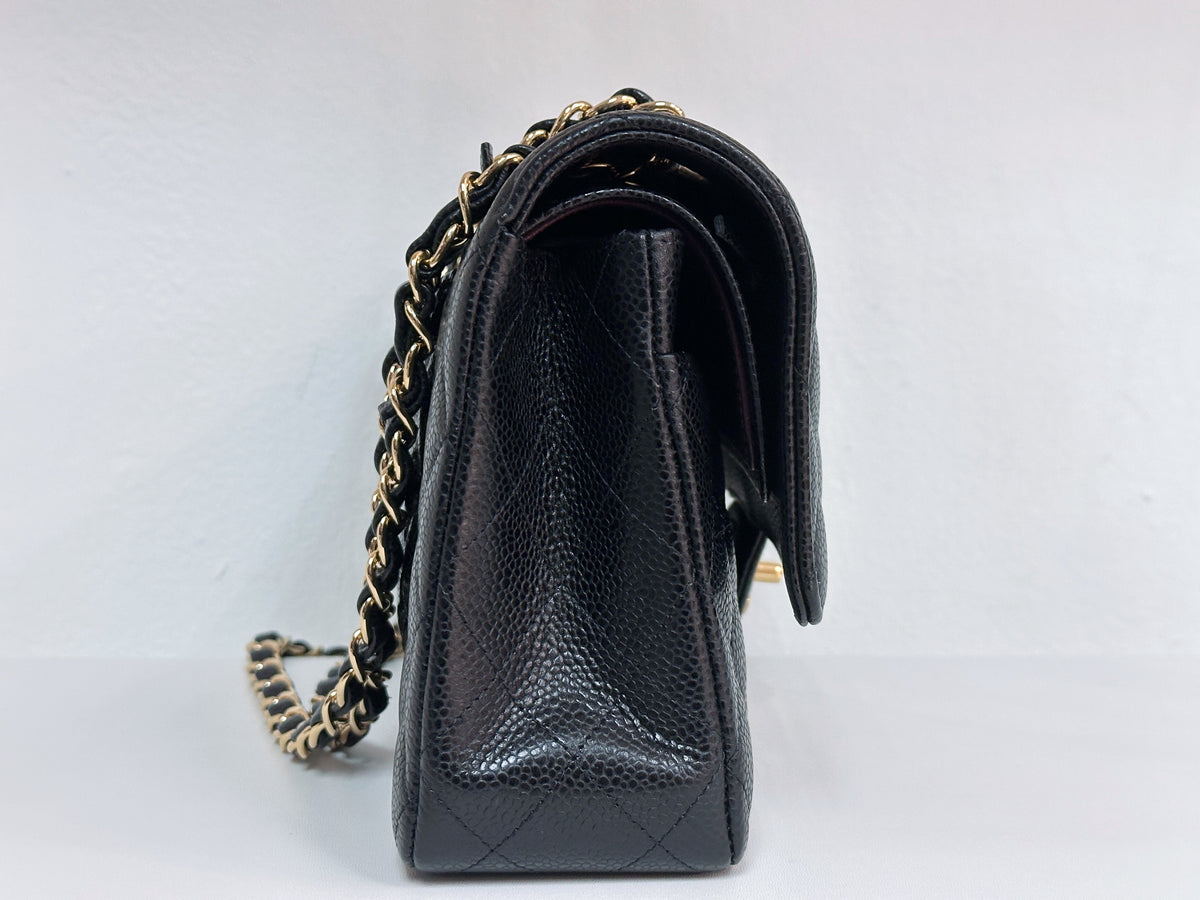 Chanel Medium Size Classic Quilted Caviar Double Flap Bag Black L9TX microchip