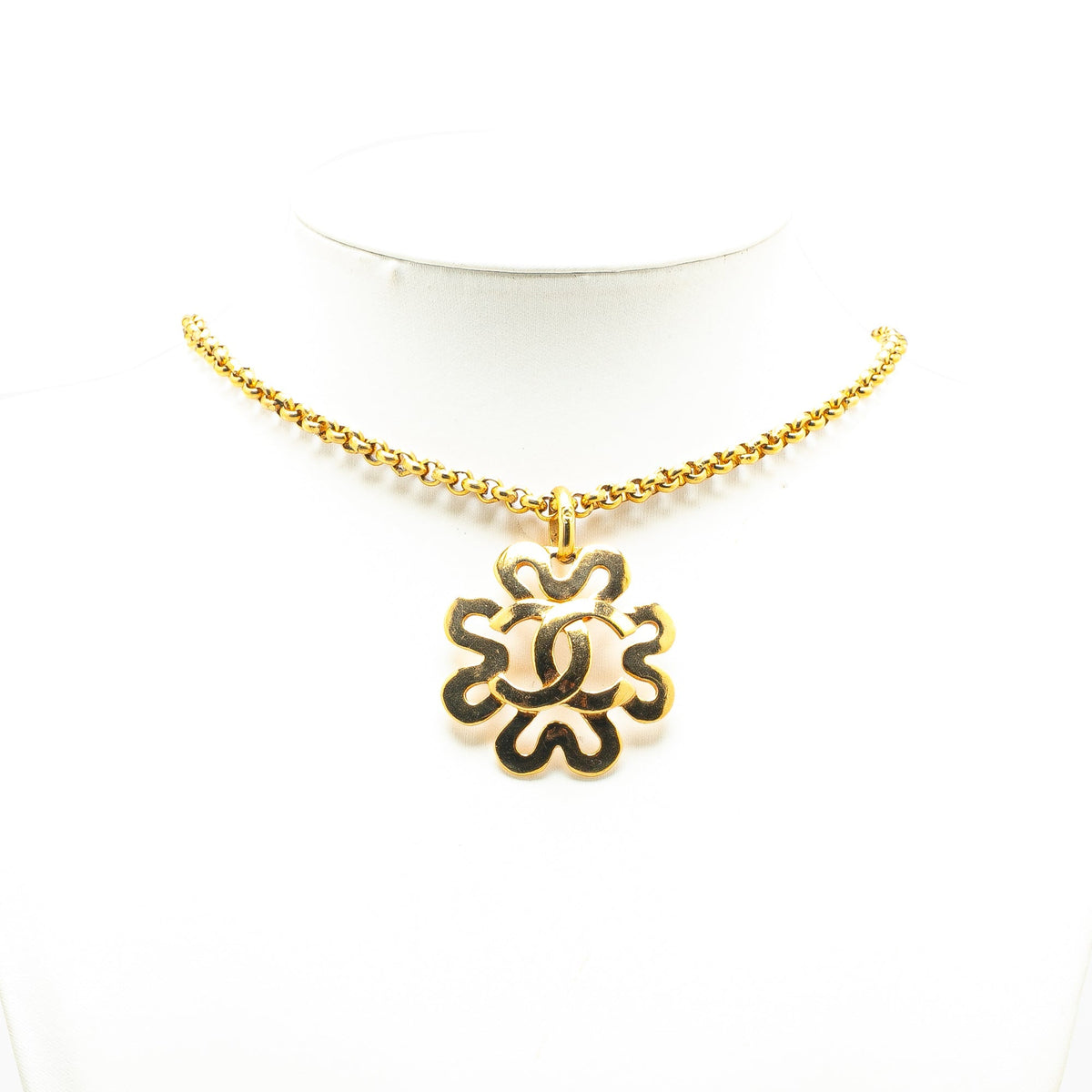 Gold Chanel Gold Plated CC Flower Pendant Necklace