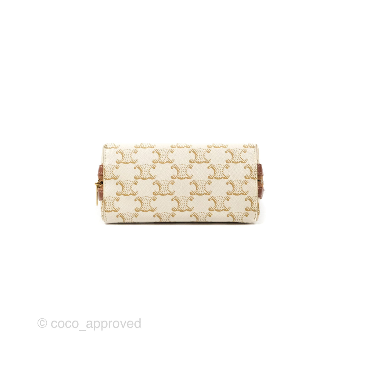 Celine Clutch With Chain Triomphe Canvas Lambskin White/Tan