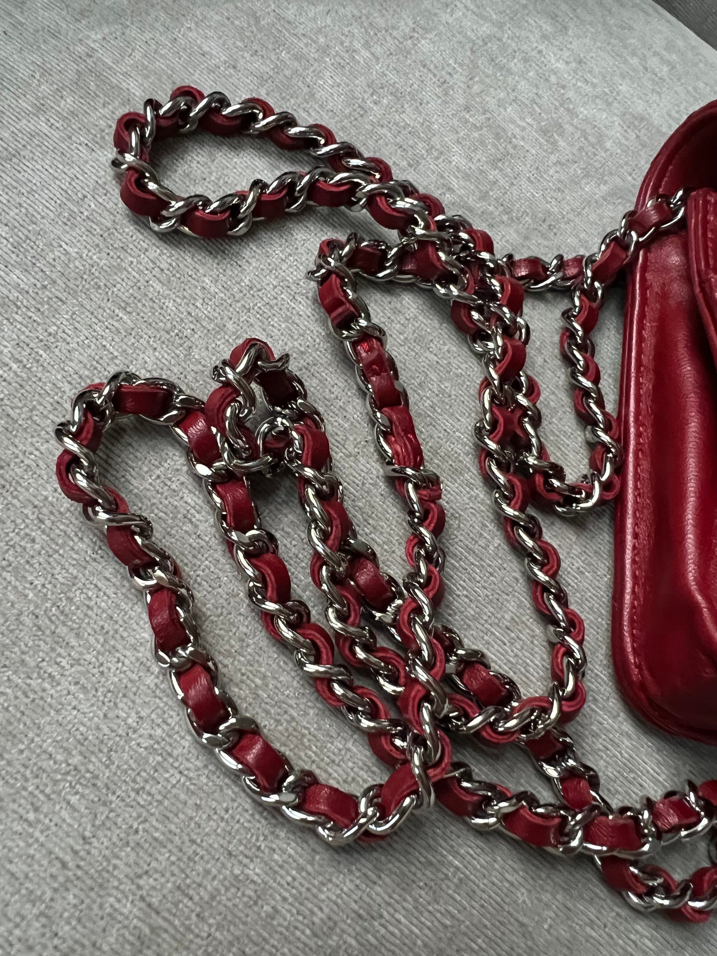 Chanel Red Lambskin Wallet on Chain