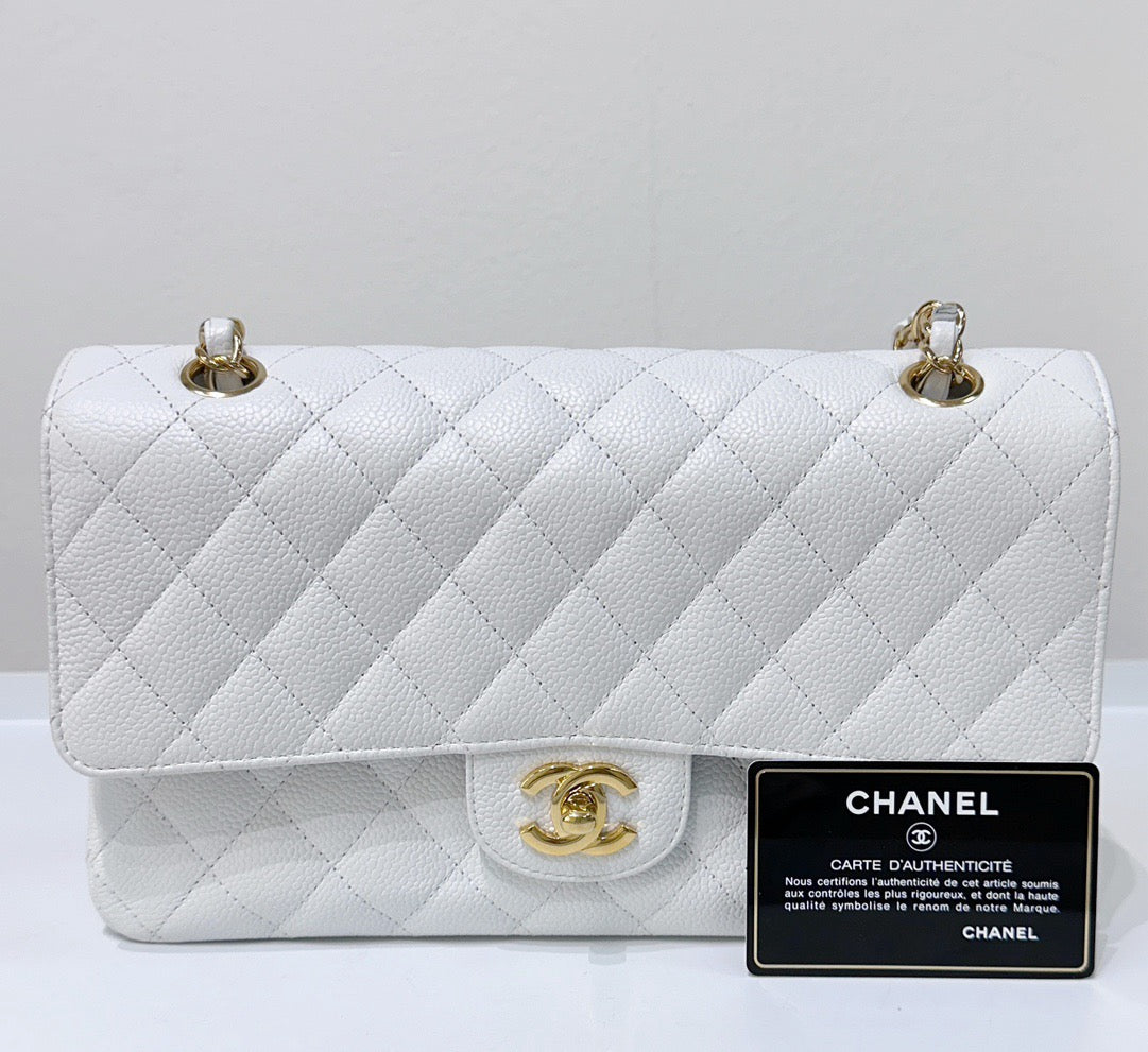 Chanel White Caviar Medium Classic 2.55 Double Flap Bag