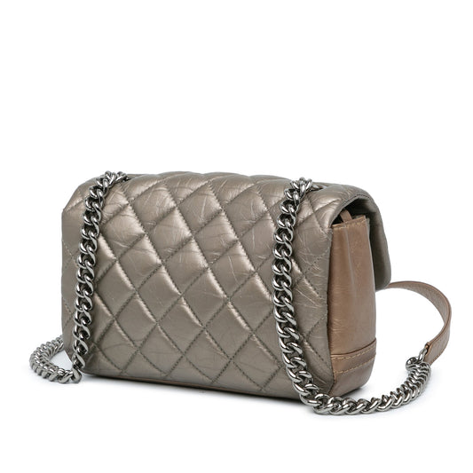 Grey Chanel Mini Quilted Metallic Calfskin Lady Pearly Flap Crossbody Bag