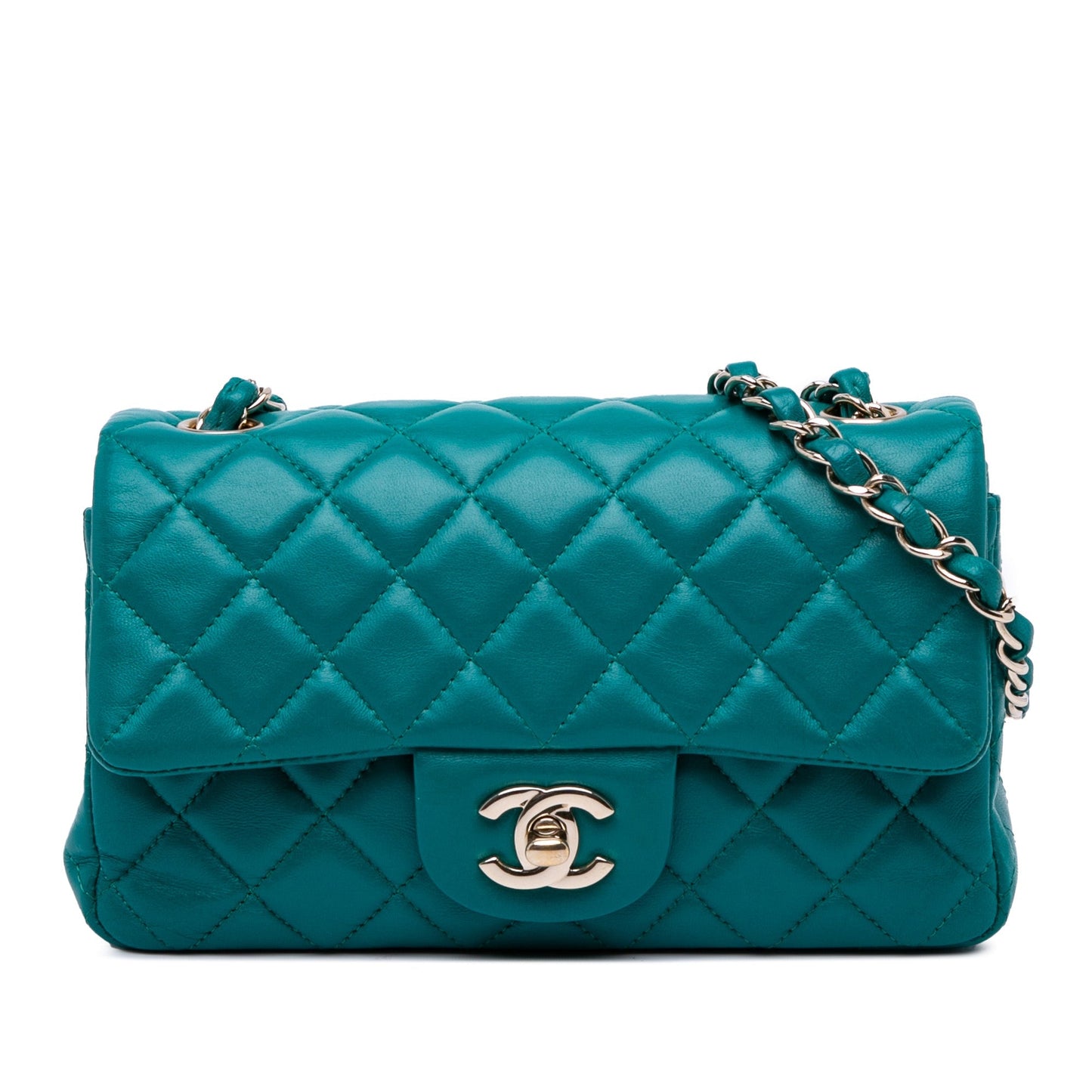 Blue Chanel Mini Rectangular Classic Lambskin Single Flap Crossbody Bag