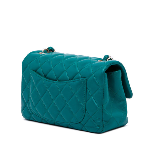 Blue Chanel Mini Rectangular Classic Lambskin Single Flap Crossbody Bag