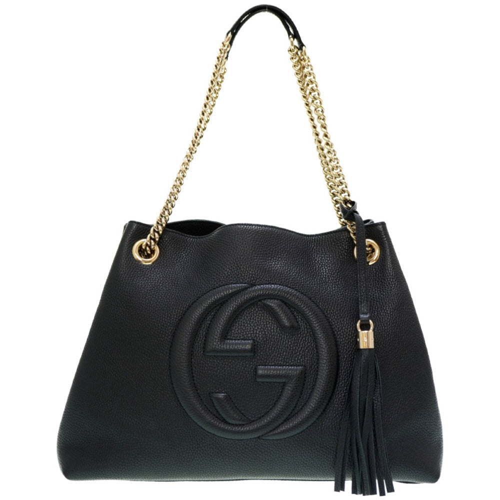 GUCCI Shoulder Bag 536196 leather black Interlocking G Soho Chain Tote Bag Women Used
