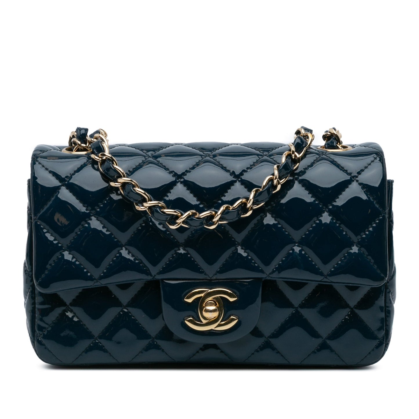 Blue Chanel Mini Rectangular Classic Patent Single Flap Crossbody Bag