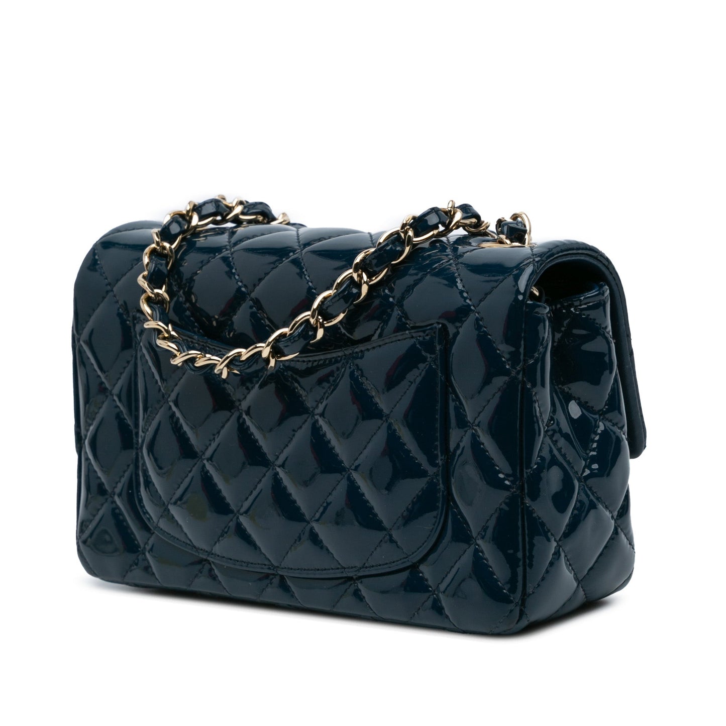 Blue Chanel Mini Rectangular Classic Patent Single Flap Crossbody Bag