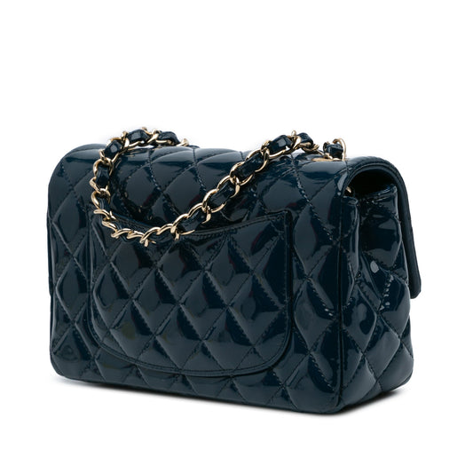 Blue Chanel Mini Rectangular Classic Patent Single Flap Crossbody Bag